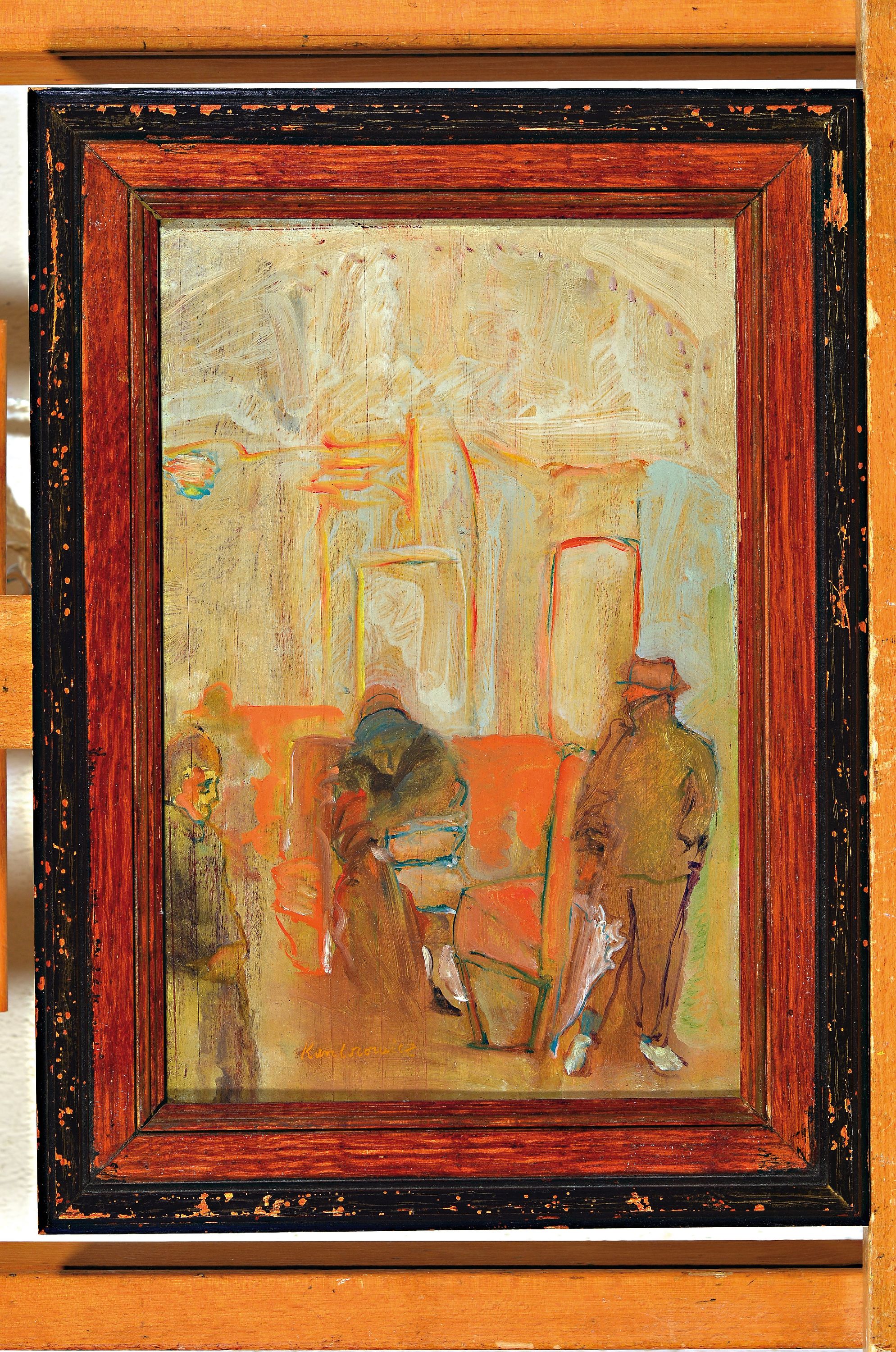 Detail k: Serge Kantorowicz, 1942 Paris-2022, Im Wartesaal, Öl/Holz, links unten signiert, ca. 30x19.5cm, R. ca. 39x28cm, war tätig in Paris und malte ...