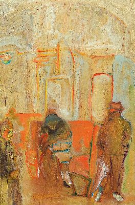 Image 26909531 - Serge Kantorowicz, 1942 Paris-2022, Im Wartesaal, Öl/Holz, links unten signiert, ...