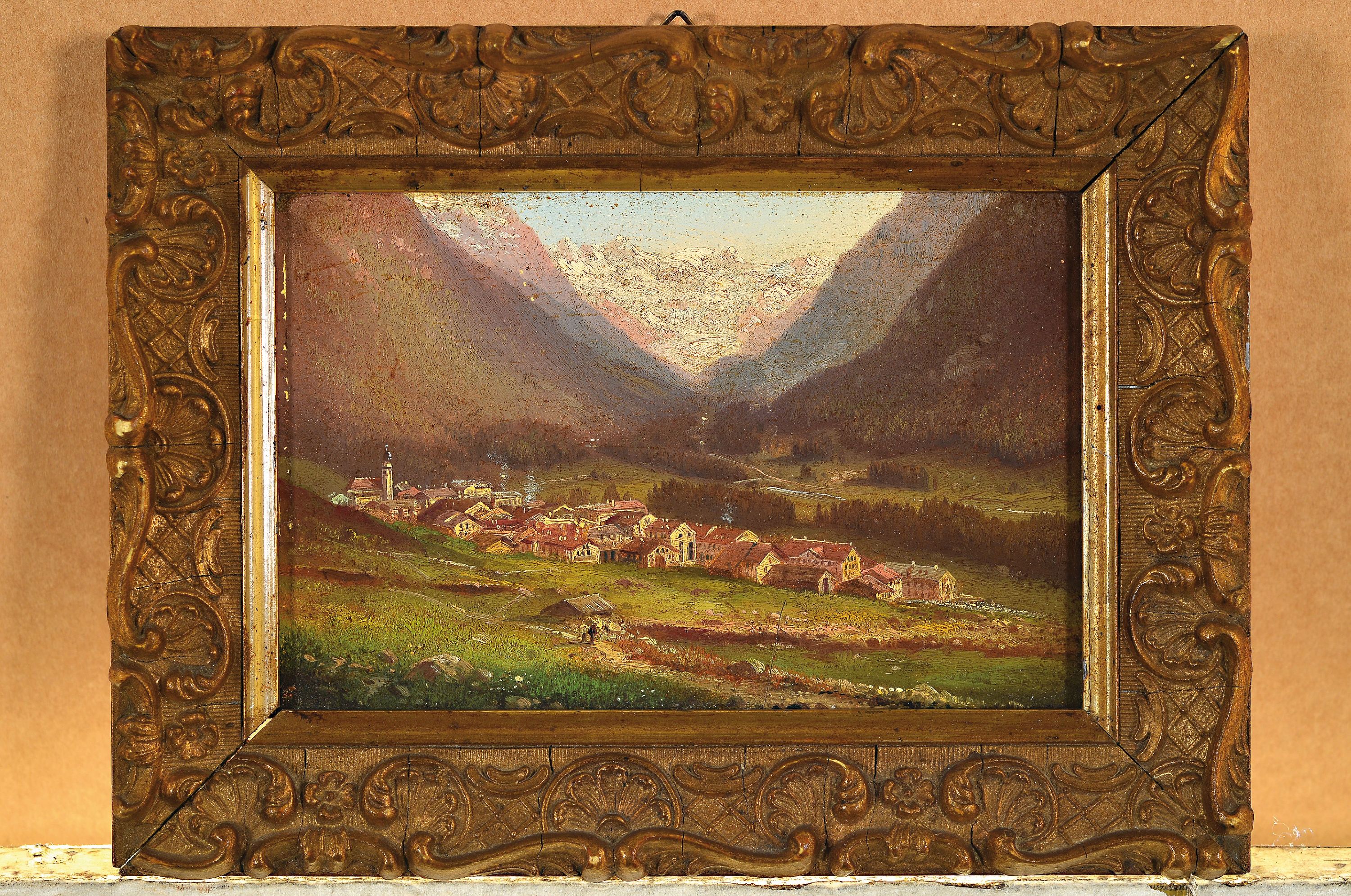 Detail k: Hubert Sattler, 1817-1904, Blick auf Champery (Schweiz), Öl/Malkarton, rückseitig monogrammiert und mit Werknummer P99 versehen, ca. 11x16cm, R. ...