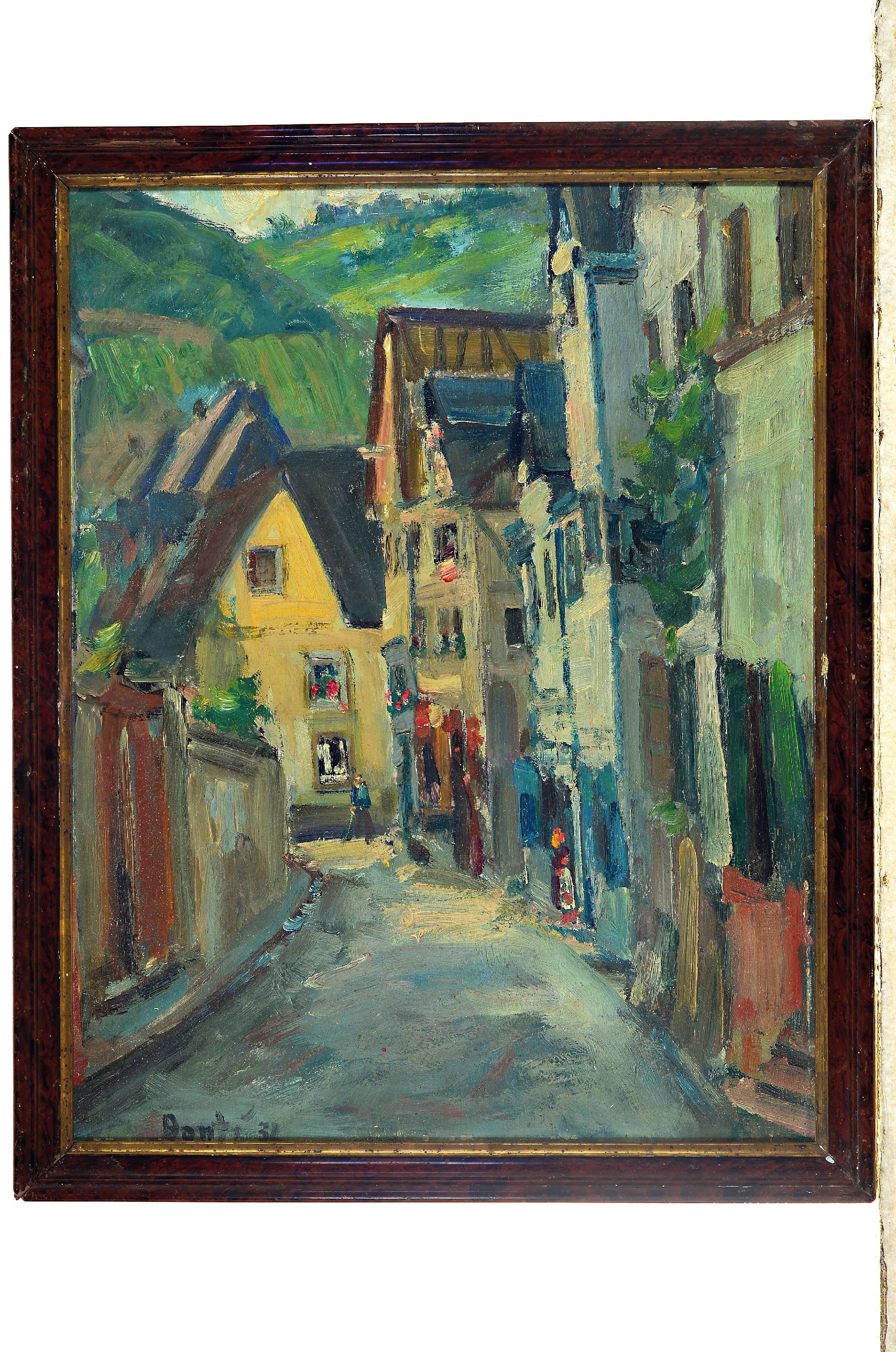 Detail k: Arthur Alexander Bante, 1887 Düsseldorf-1951, Alte Gasse in Treis Mosel, Öl/Malkarton, links unten sign. und dat. 32, ca. 50x40cm, R. ca. 55x45cm