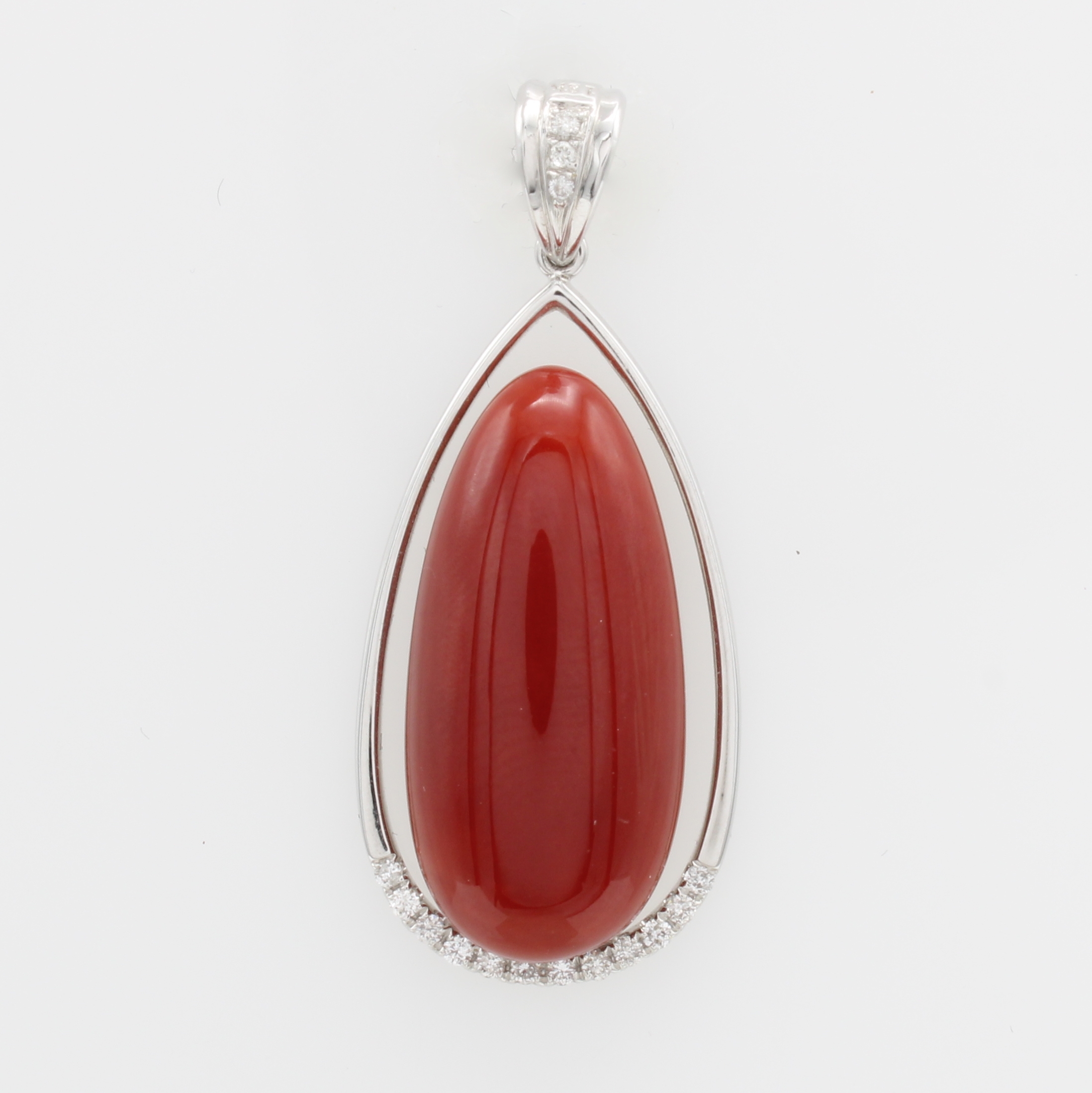 Image 26909979 - Anhänger mit Koralle und Brillanten, WG 585/000, ovale, dunkelrote Koralle, Brill. zus. ...