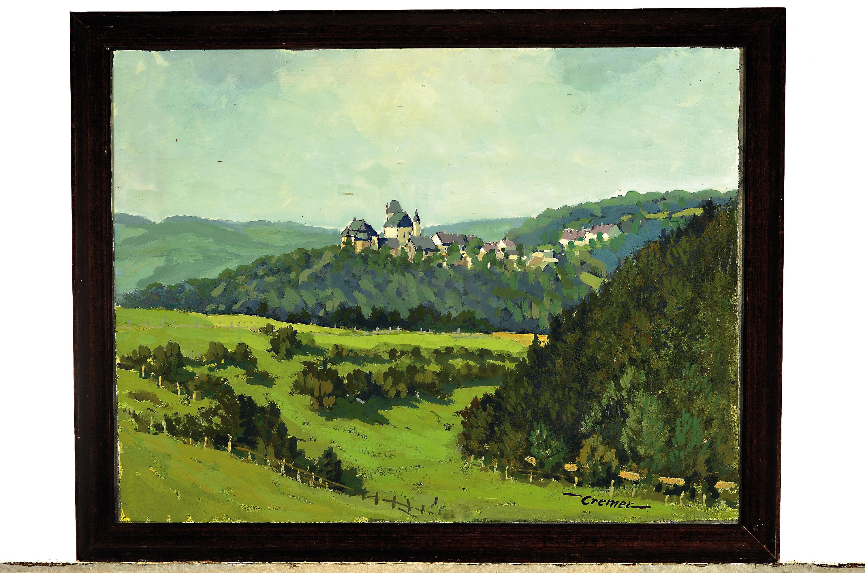 Detail k: Paul Cremer, 1923-2002, Blick auf Hellenthal/Eifel, Gouache auf Papier, rechts unten sign., ca. 42x55cm, u.Gl., R. ca. 47x60 cm