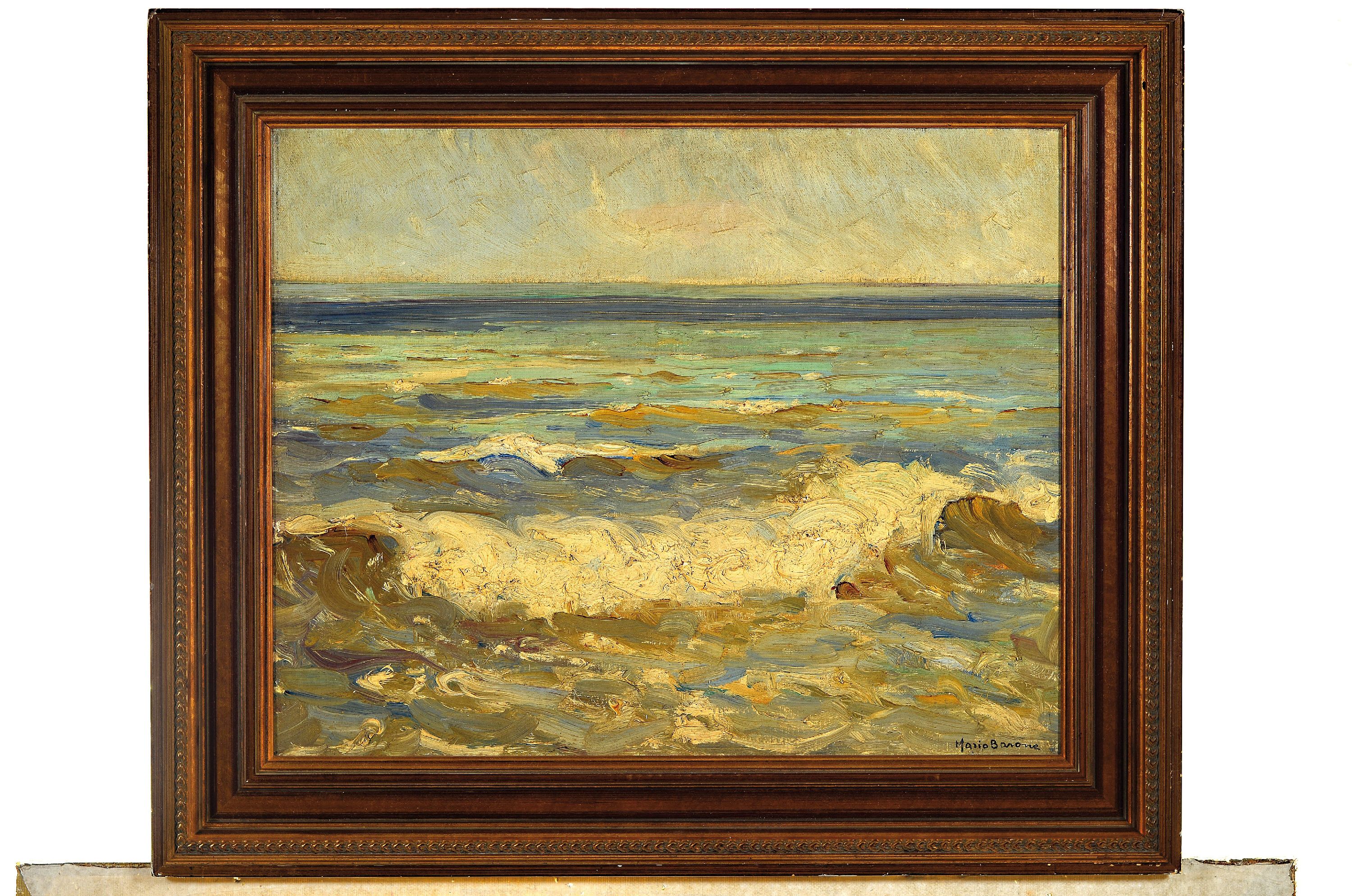 Detail k: Mario Barone, geb. 1902 Italien, war ansässig auf Norderney, Brandung auf Norderney, Öl/ Lwd, doubliert, rechts unten sign., ca. 40x50cm, R. ca. ...
