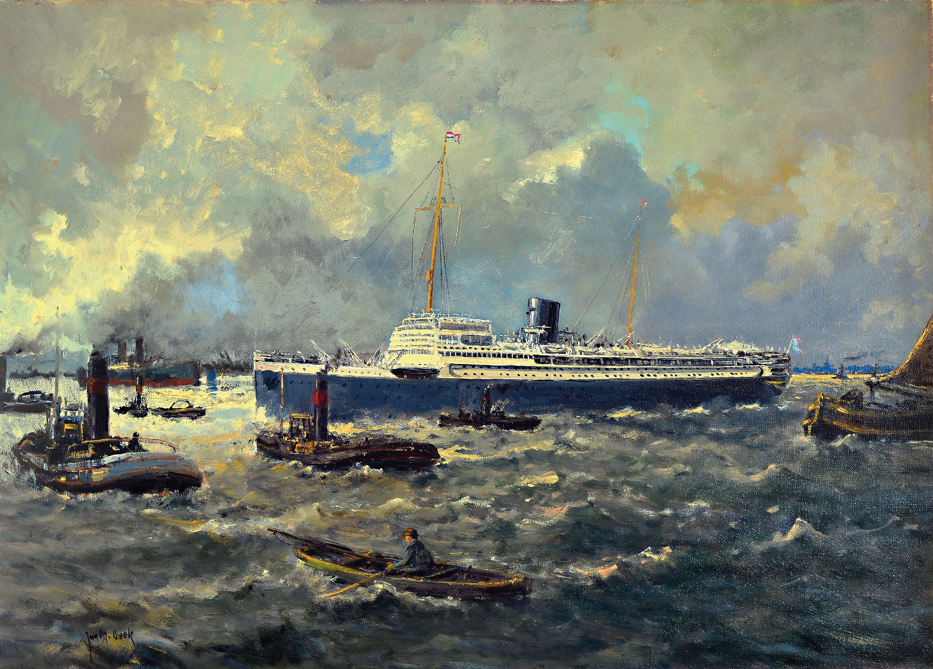 Jurrien Marius Beek, 1879 Arnhem-1965 Den Haag, Im Hafen von Rotterdam, Öl/Lwd, links unten sign., ca.50x70cm