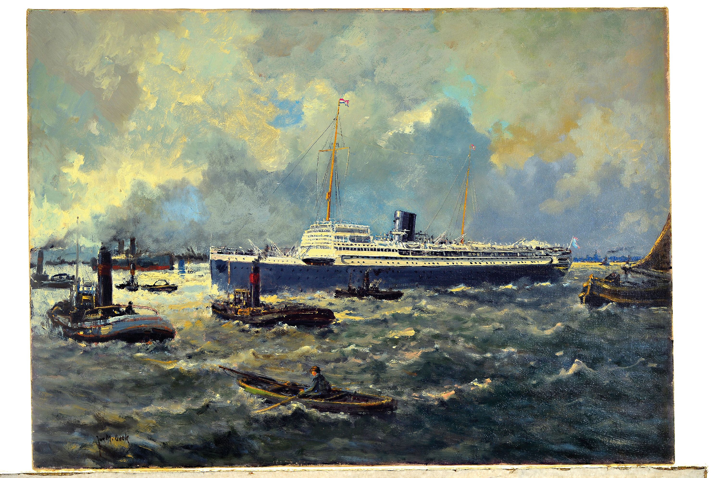 Detail k: Jurrien Marius Beek, 1879 Arnhem-1965 Den Haag, Im Hafen von Rotterdam, Öl/Lwd, links unten sign., ca.50x70cm