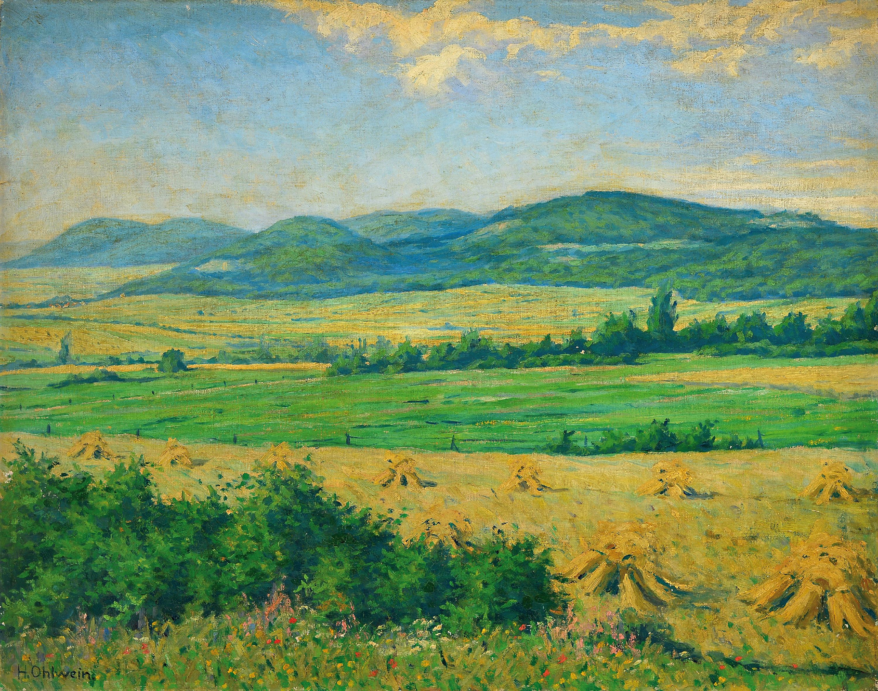 Heinrich Ohlwein, 1898 Kassel-1969, Landschaft bei Kassel, rückseitig bez.: Lange Berge, Öl/Lwd, links unten sign., rückseitig sign. und dat. ...