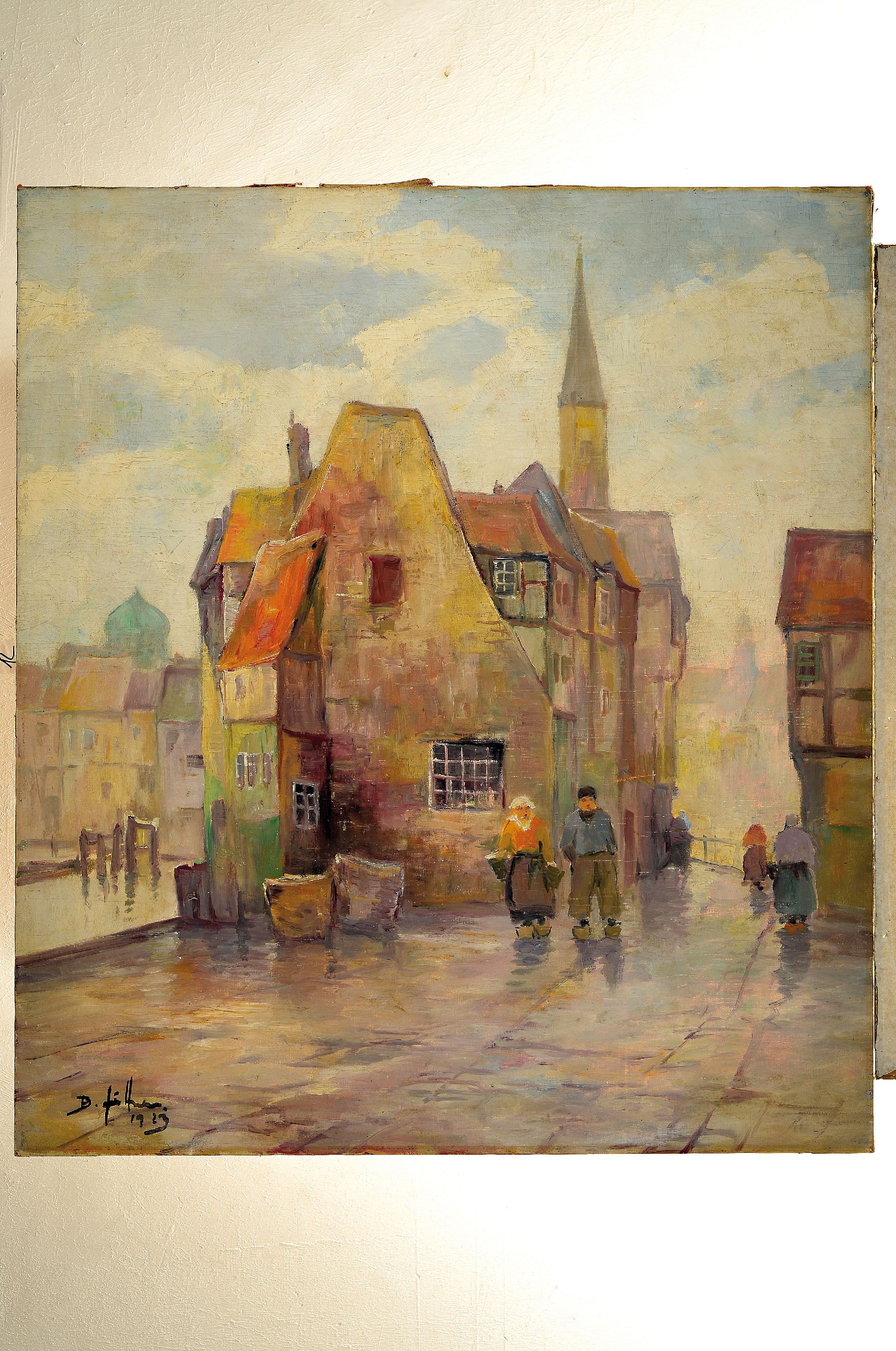 Detail k: Bruno Jüttner, 1880-1965 Wernigerode, Holländische Stadtansicht mit Personen auf der Straße, Öl/Lwd, rest., links unten sign., ca. 90x80cm