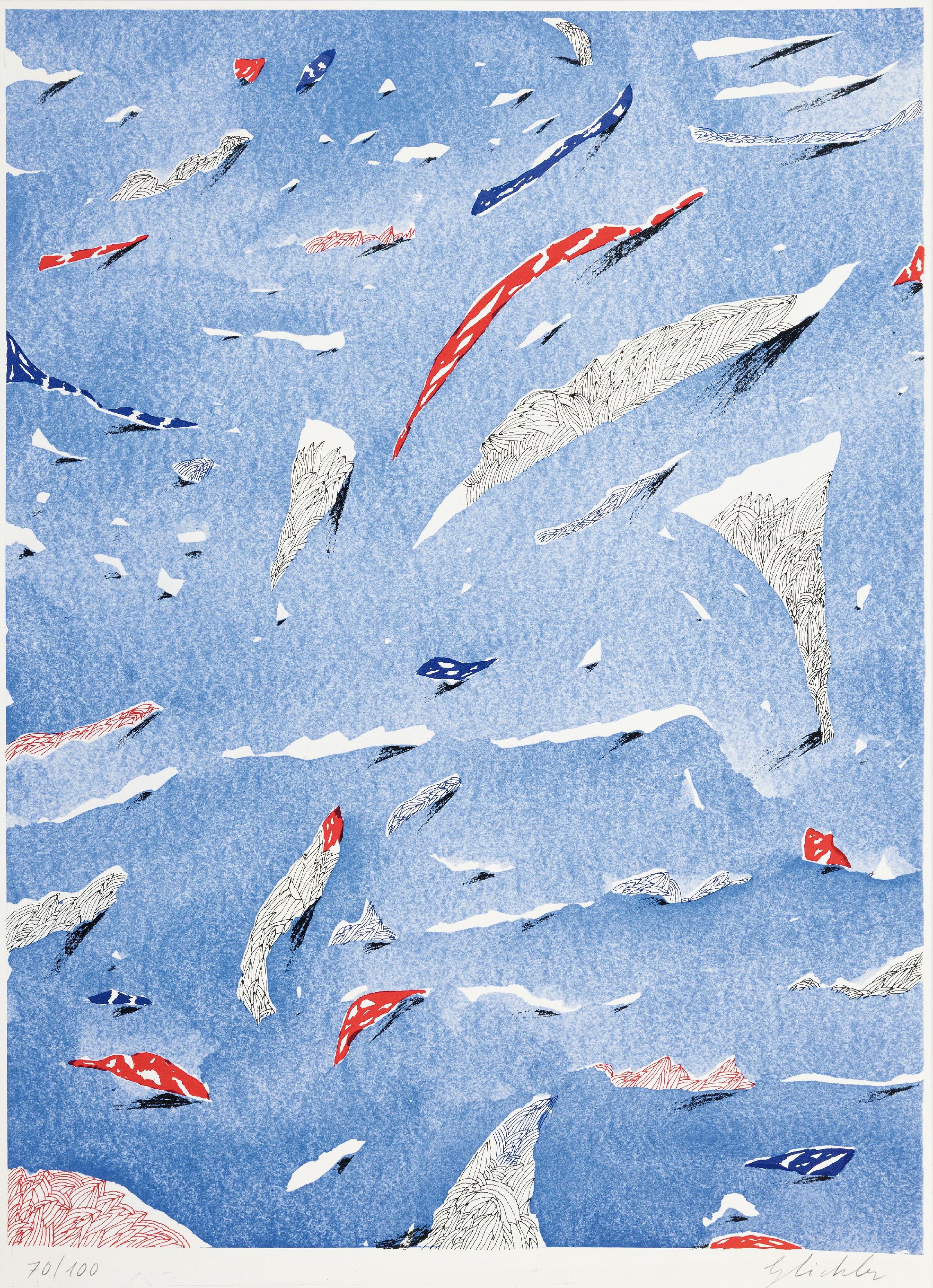 Detail k: Wolfgang Glöckler, 1941-2021, Konvolut aus 5 Arbeiten: 2 Farblithographien, sign. und num. 26/80 bzw. 70/100, Blattgr. je ca. 42x30cm, 2 Gouache, ...