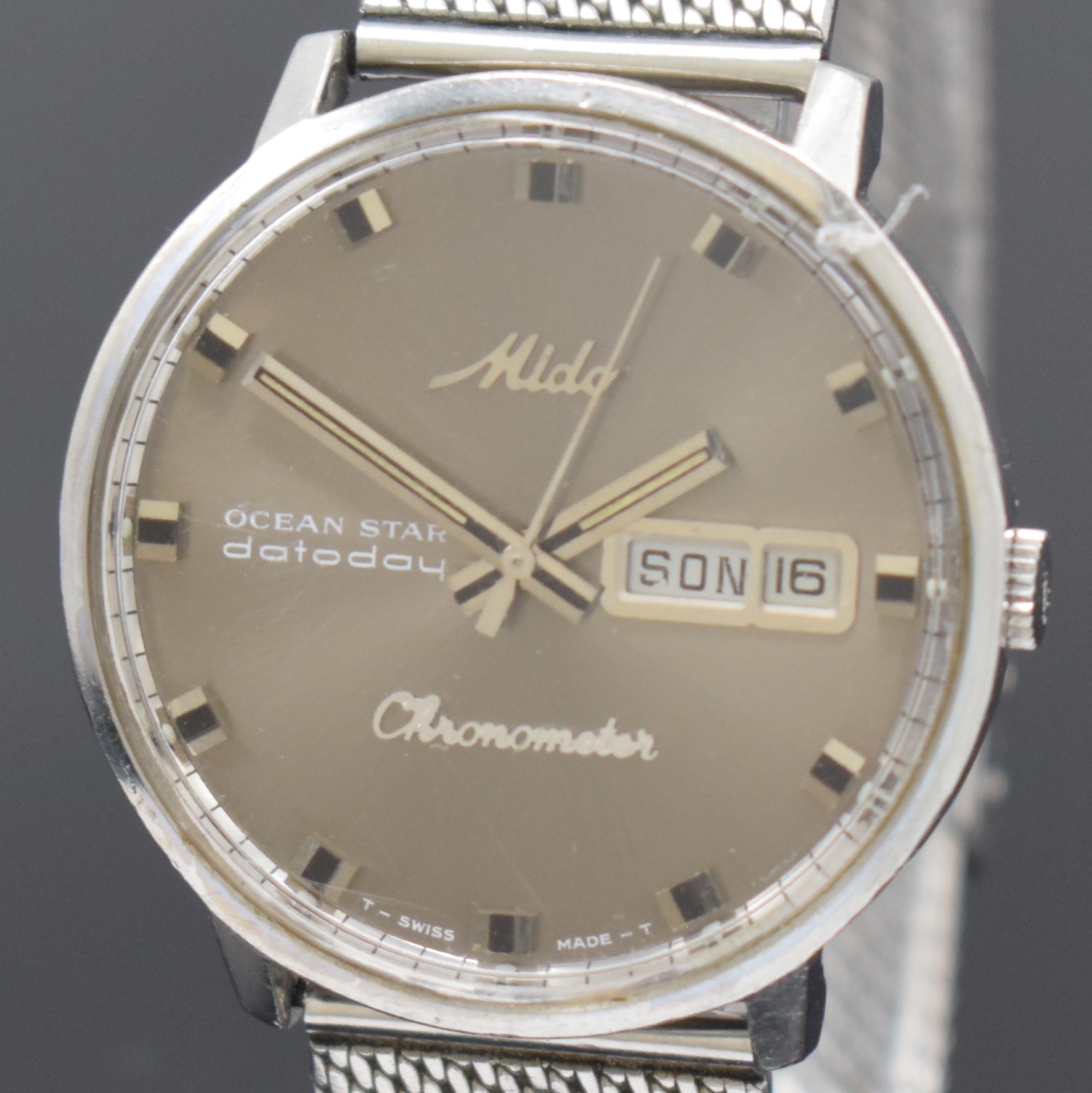 Detail a: MIDO Herrenarmbanduhr Ocean Star Datoday Referenz 8309, Automatik, Schweiz um 1980, Edelstahl-Einschalengeh. inkl. orig. Band, get. A-Welle, silb. ...