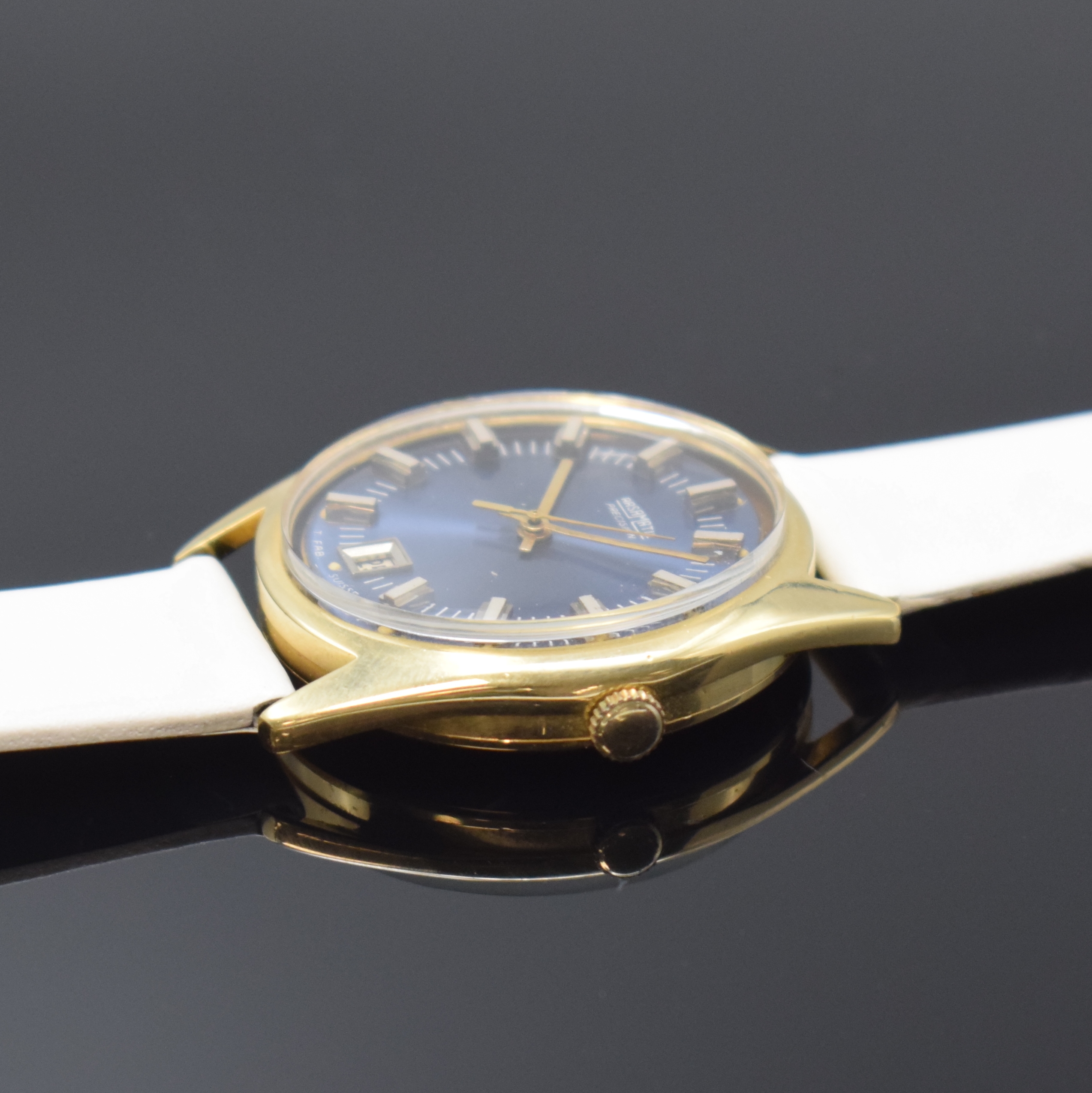 Detail b: Armbanduhr in GG 750/000, Schweiz um 1970, Automatik, Boden aufgedr., blaues Zifferbl. bezeichnet Arsamatic Precision später, aufges. Std.-Ind., ...