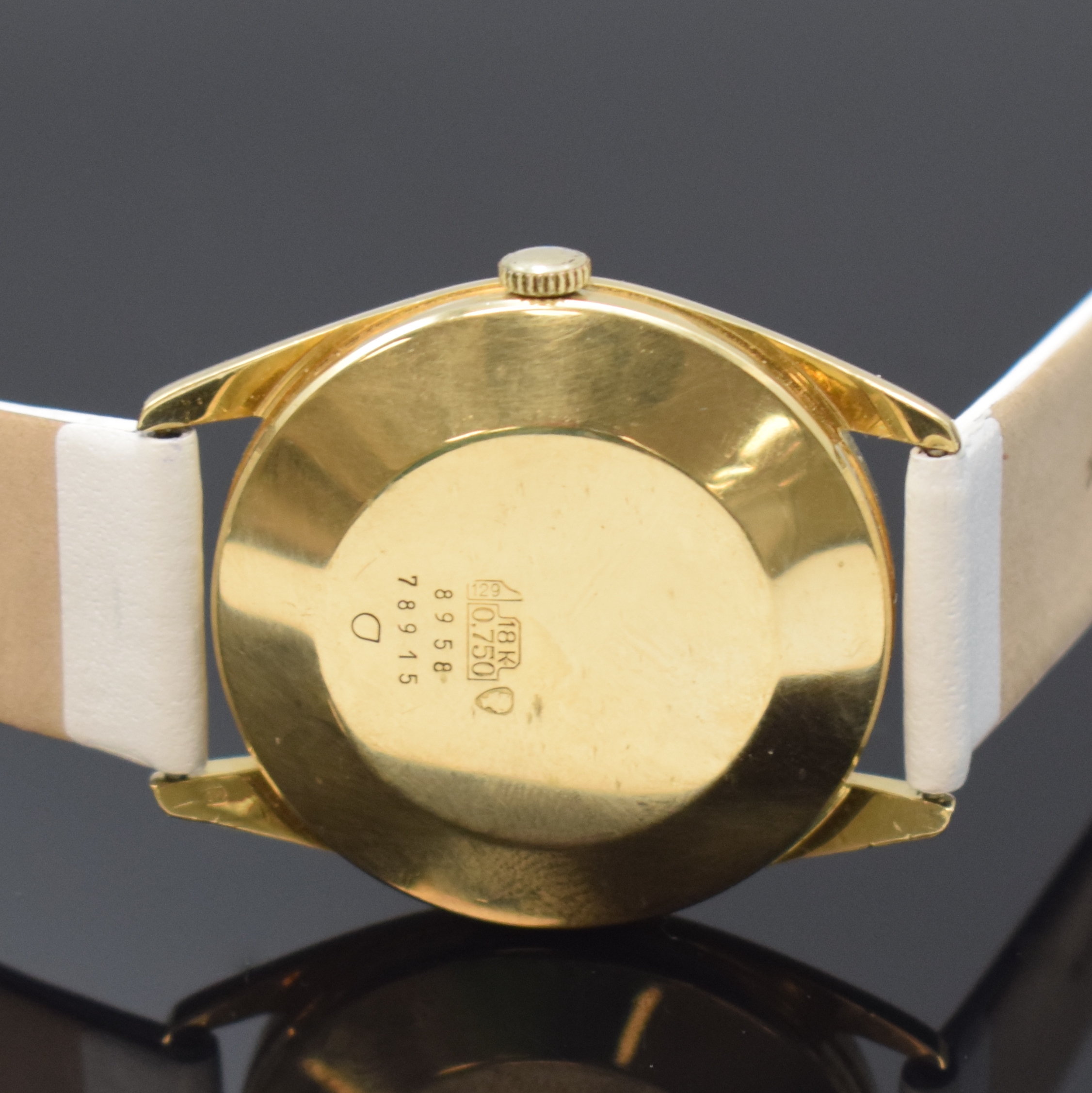 Detail c: Armbanduhr in GG 750/000, Schweiz um 1970, Automatik, Boden aufgedr., blaues Zifferbl. bezeichnet Arsamatic Precision später, aufges. Std.-Ind., ...