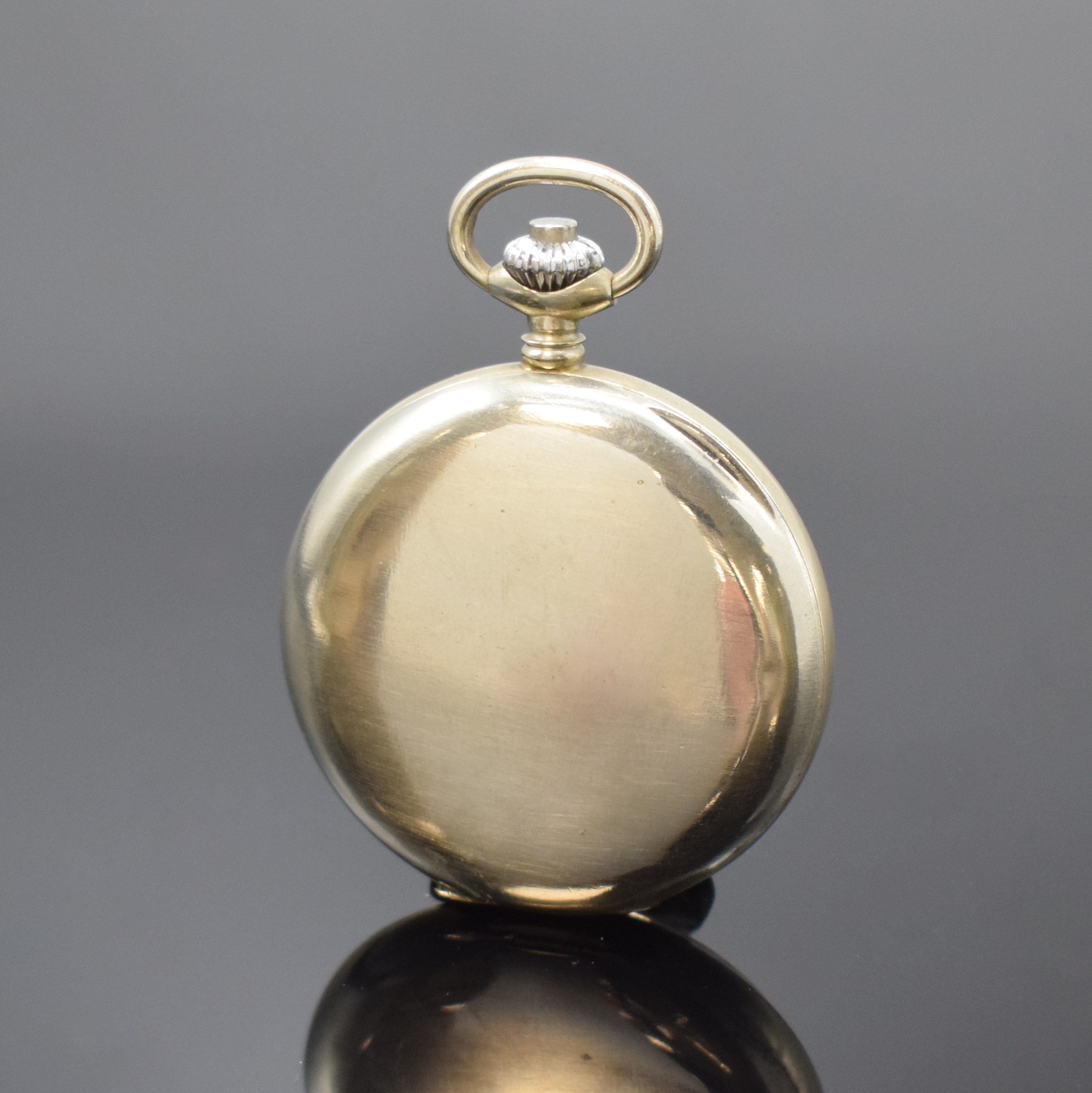 Detail a: MINERVA offene Taschenuhr Kaliber 9-19 mit Schaltradchronograph, Schweiz um 1930, glattes Nickelgeh., schwarzes Glanz-Zifferbl. Leuchtzahlen u. orig. ...