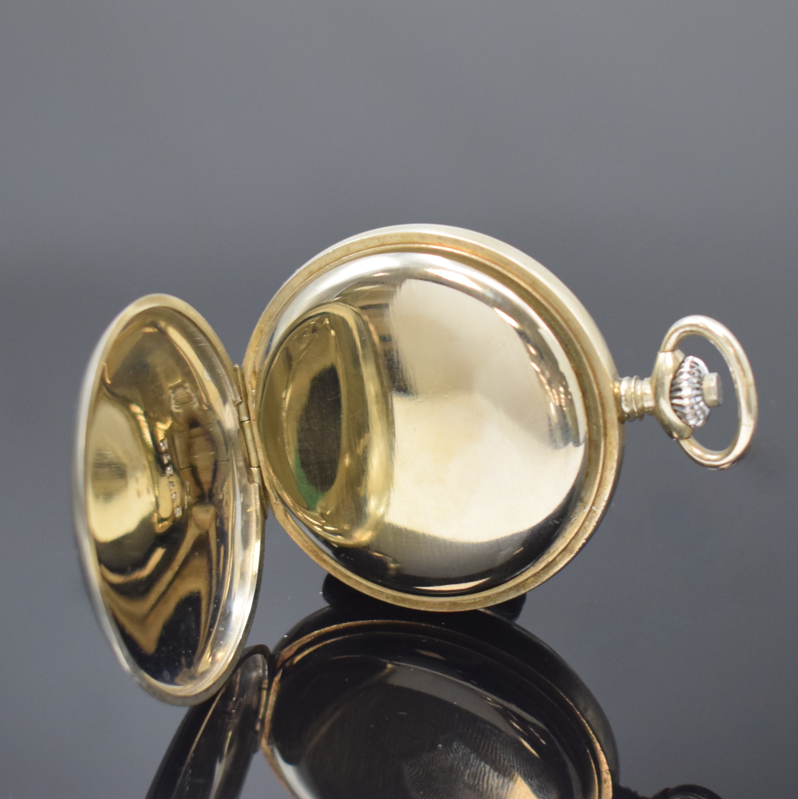 Detail c: MINERVA offene Taschenuhr Kaliber 9-19 mit Schaltradchronograph, Schweiz um 1930, glattes Nickelgeh., schwarzes Glanz-Zifferbl. Leuchtzahlen u. orig. ...