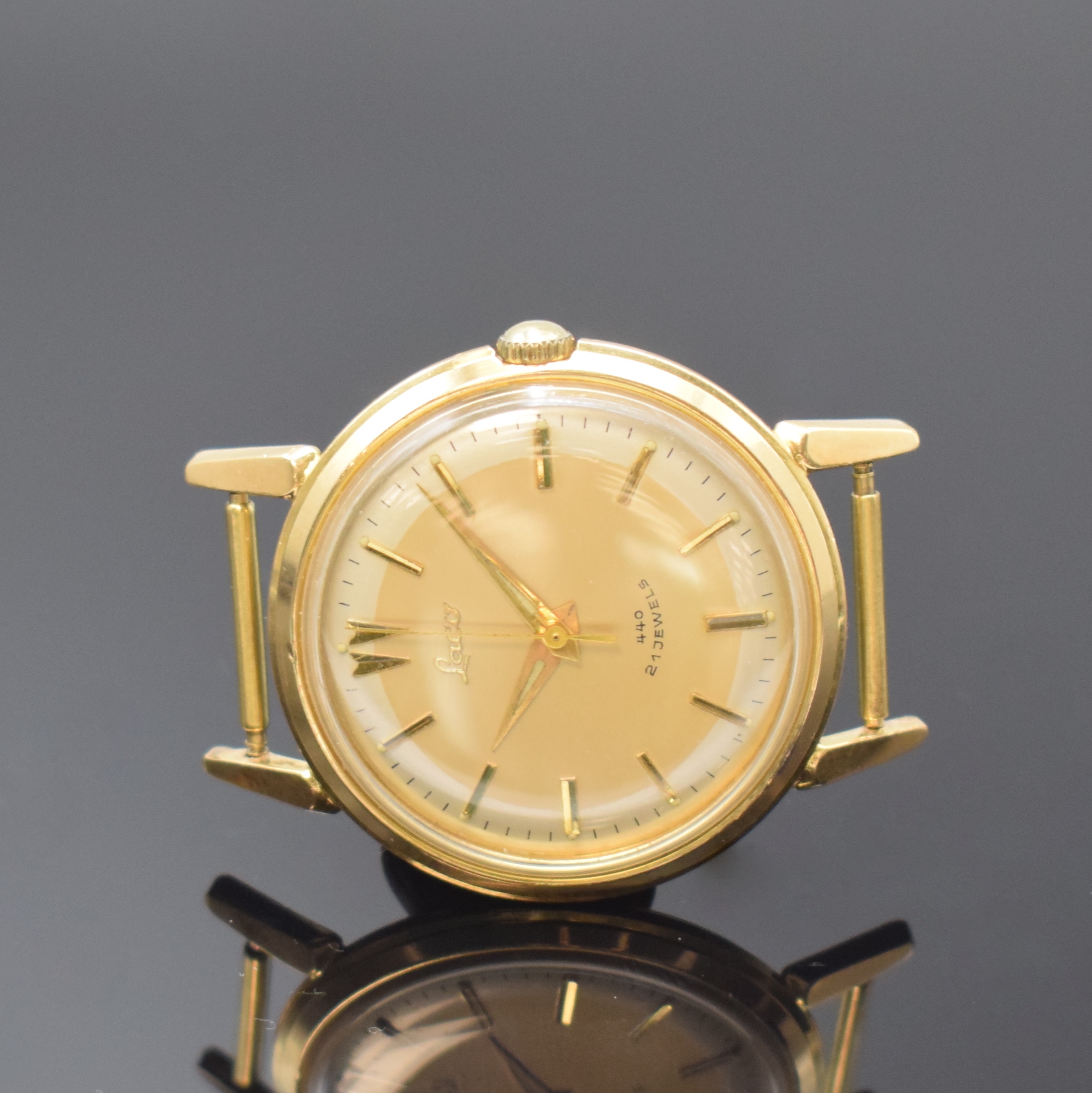 Detail a: BENRUS / KIENZLE / LACO 3 vergoldete Armbanduhren, Schweiz um 1950-1960, Handaufzug/Automatik, Stahlböden aufgedr. u. verschr., 1x Wecker, silb. ...
