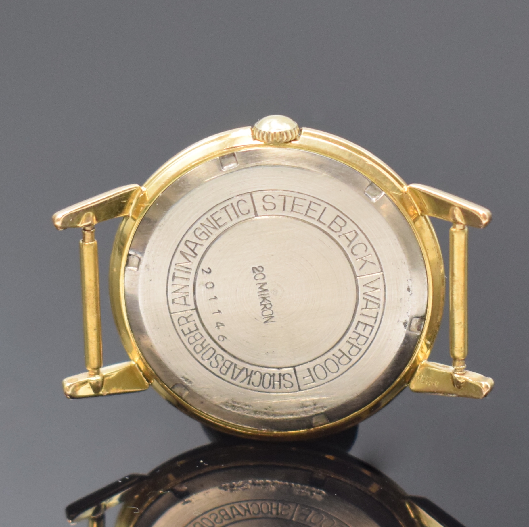 Detail b: BENRUS / KIENZLE / LACO 3 vergoldete Armbanduhren, Schweiz um 1950-1960, Handaufzug/Automatik, Stahlböden aufgedr. u. verschr., 1x Wecker, silb. ...