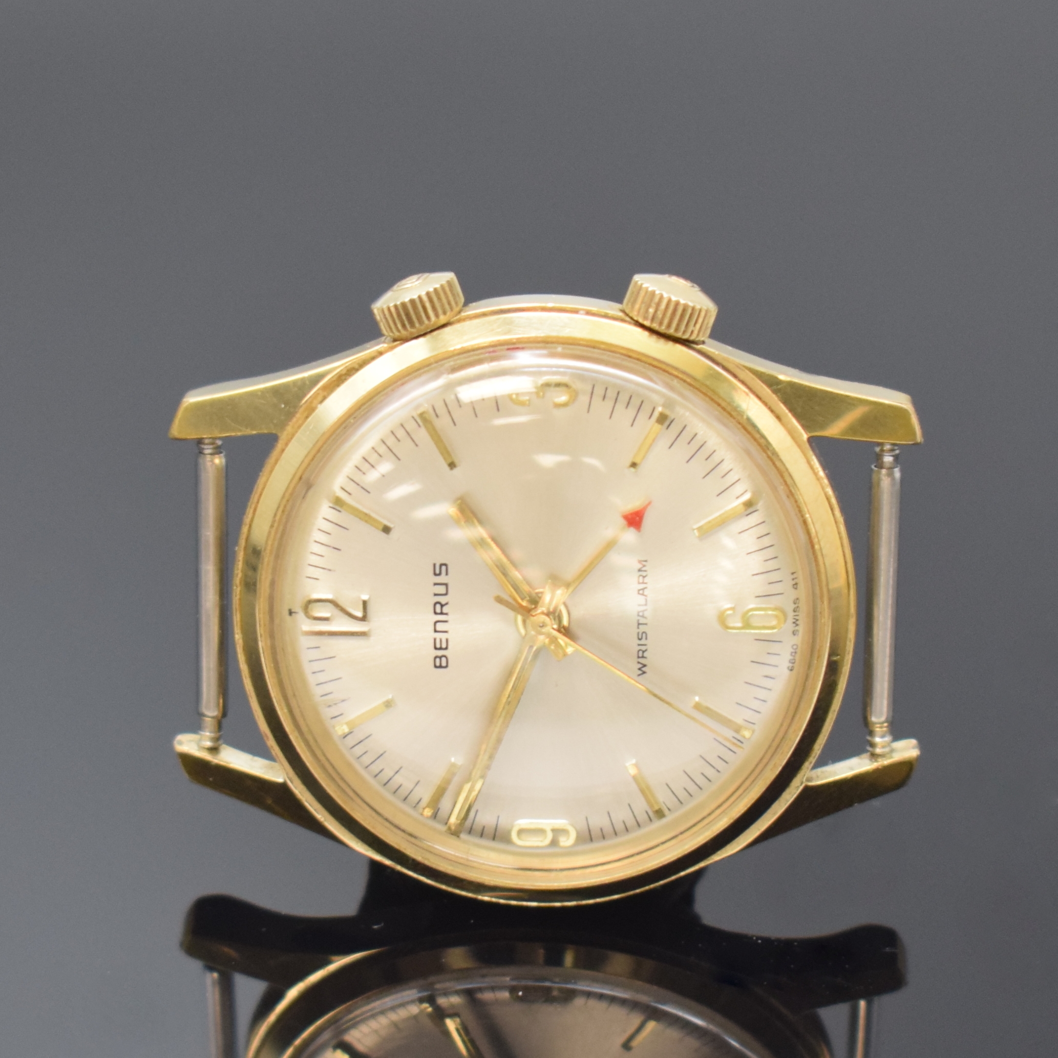 Detail d: BENRUS / KIENZLE / LACO 3 vergoldete Armbanduhren, Schweiz um 1950-1960, Handaufzug/Automatik, Stahlböden aufgedr. u. verschr., 1x Wecker, silb. ...