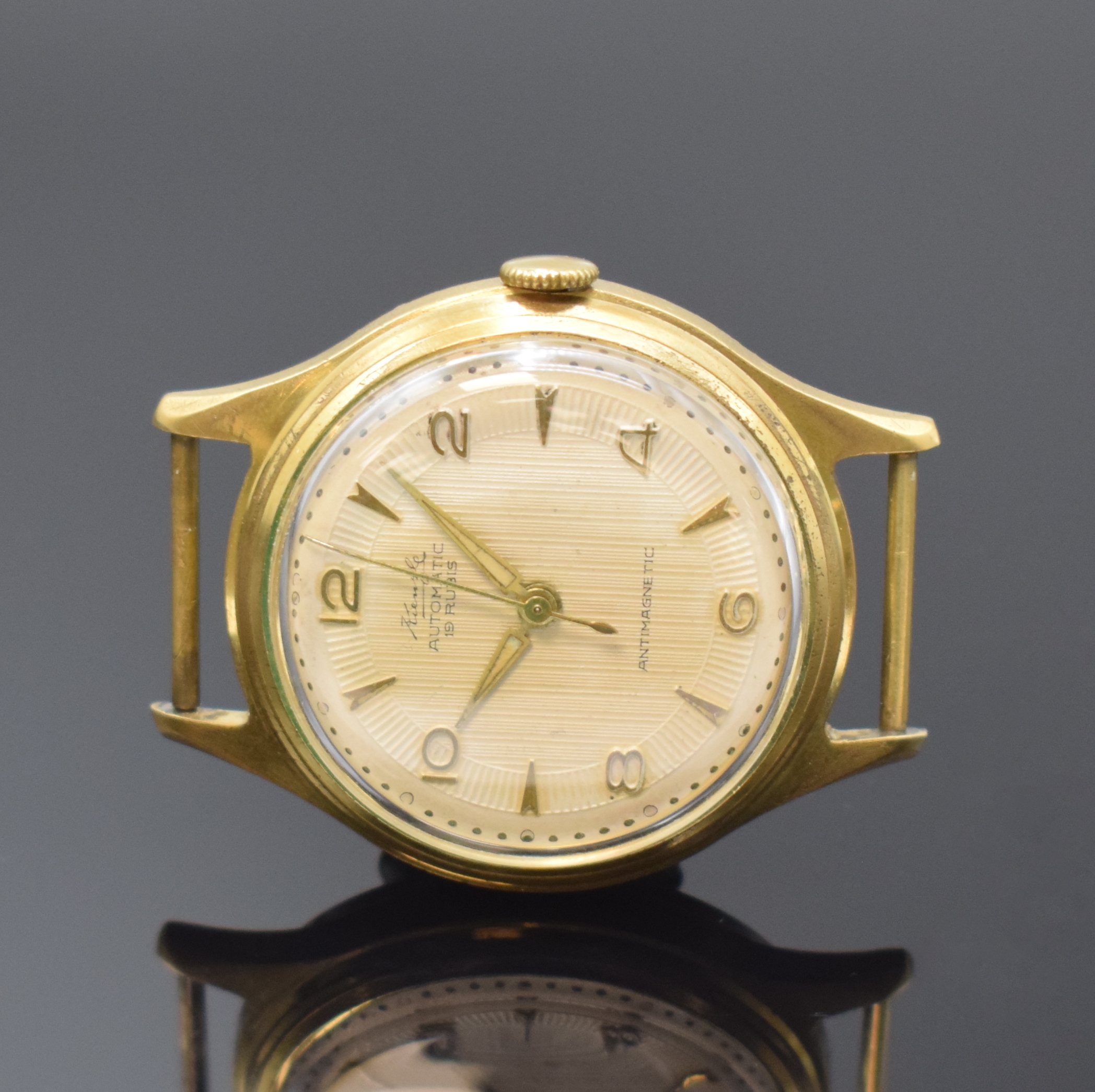 Detail f: BENRUS / KIENZLE / LACO 3 vergoldete Armbanduhren, Schweiz um 1950-1960, Handaufzug/Automatik, Stahlböden aufgedr. u. verschr., 1x Wecker, silb. ...