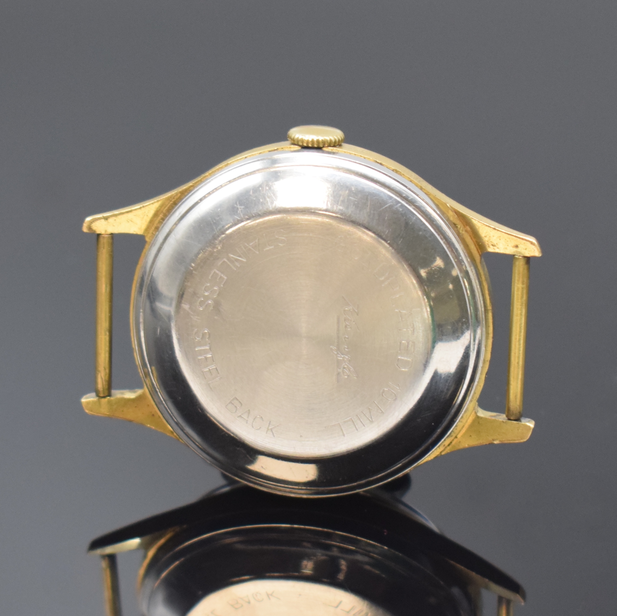 Detail g: BENRUS / KIENZLE / LACO 3 vergoldete Armbanduhren, Schweiz um 1950-1960, Handaufzug/Automatik, Stahlböden aufgedr. u. verschr., 1x Wecker, silb. ...
