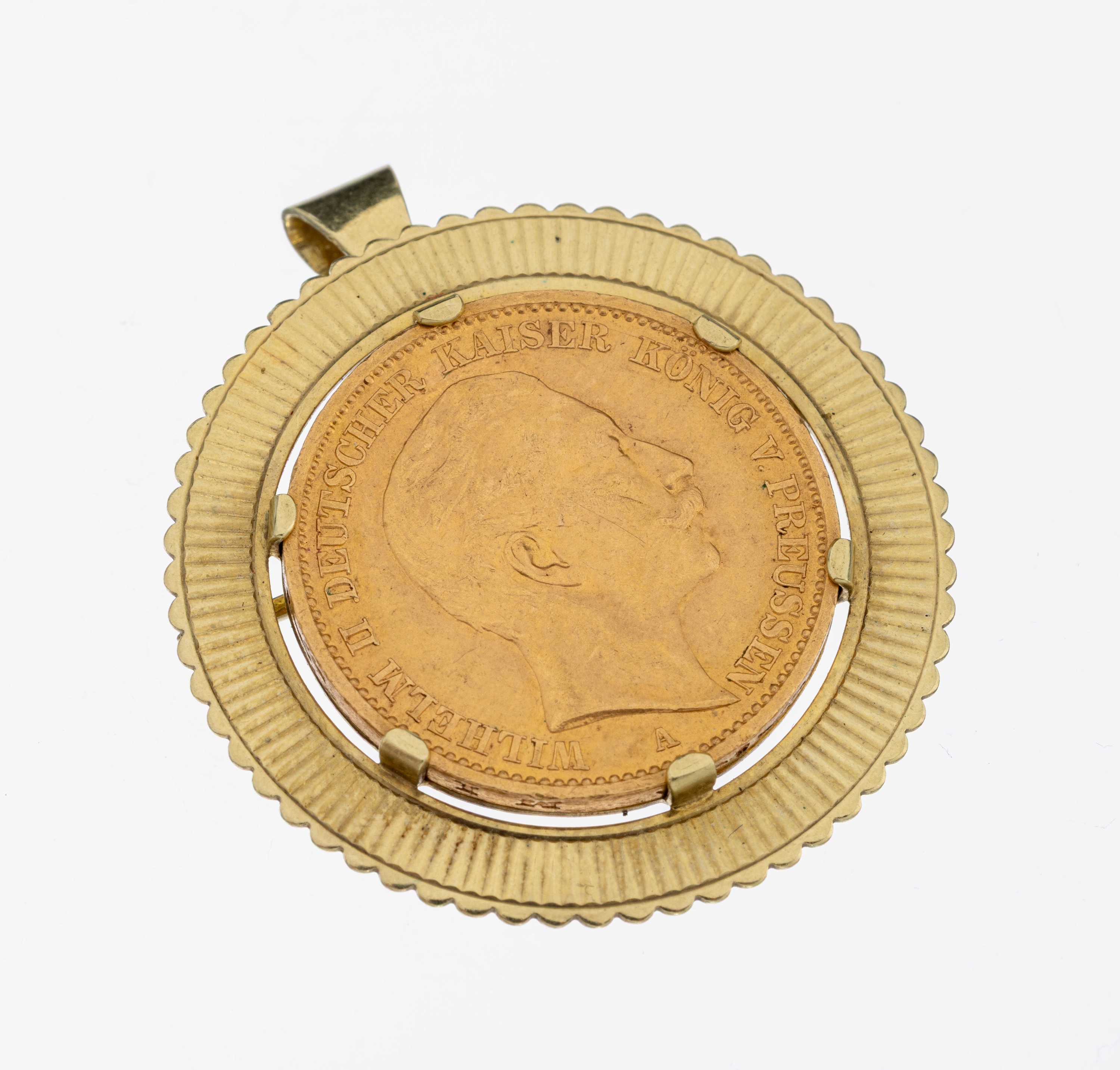14 kt Gold Münz-Anhänger, GG 585/000, lose gefasste Goldmünze, 20 Mark, Deutsches Reich, 1911, Wilhelm II. Deutscher Kaiser König von Preußen, ...