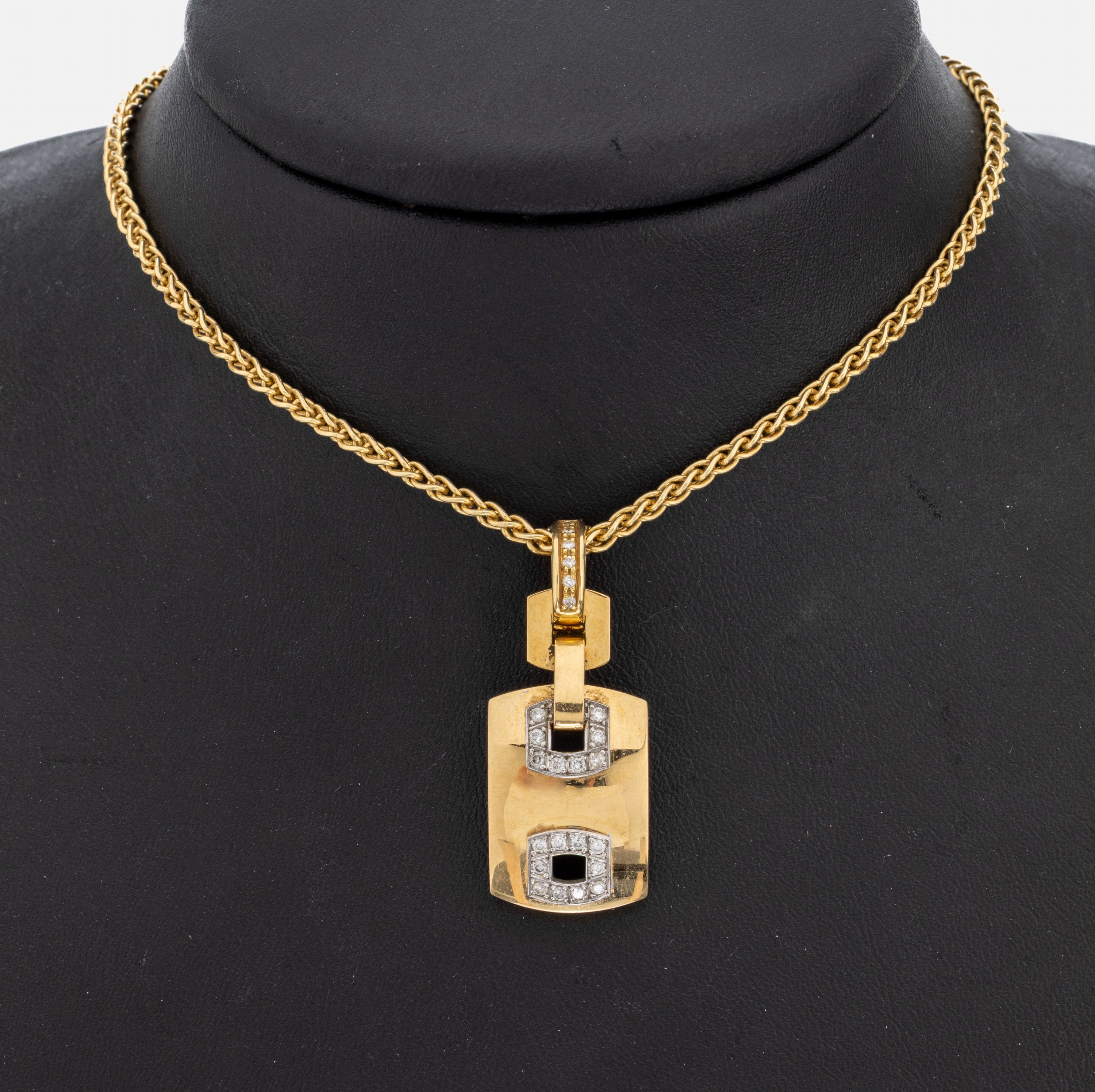 18 kt Gold Brillant-Anhänger, GG 750/000, 26 Brillanten zus. ca. 0.26 ct feines Weiß/vs,an GG 585/000 Fuchsschwanzkette, L. ca. 50 ...