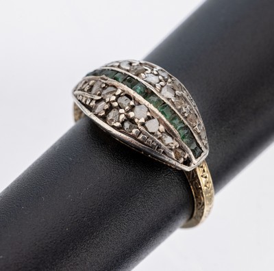 Image 14 kt Gold Diamant-Smaragd-Ring, um 1930, GG/WG 585/000 gepr., 12 Smaragd-Carrees z.T. ...