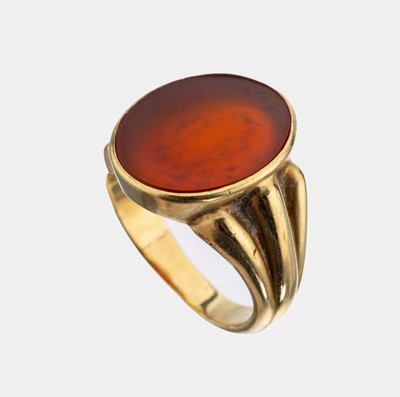 Image 14 kt Gold Karneol-Ring, um 1930, GG 585/000 gepr., freie ovale Karneol-Platte, RW 55, ...