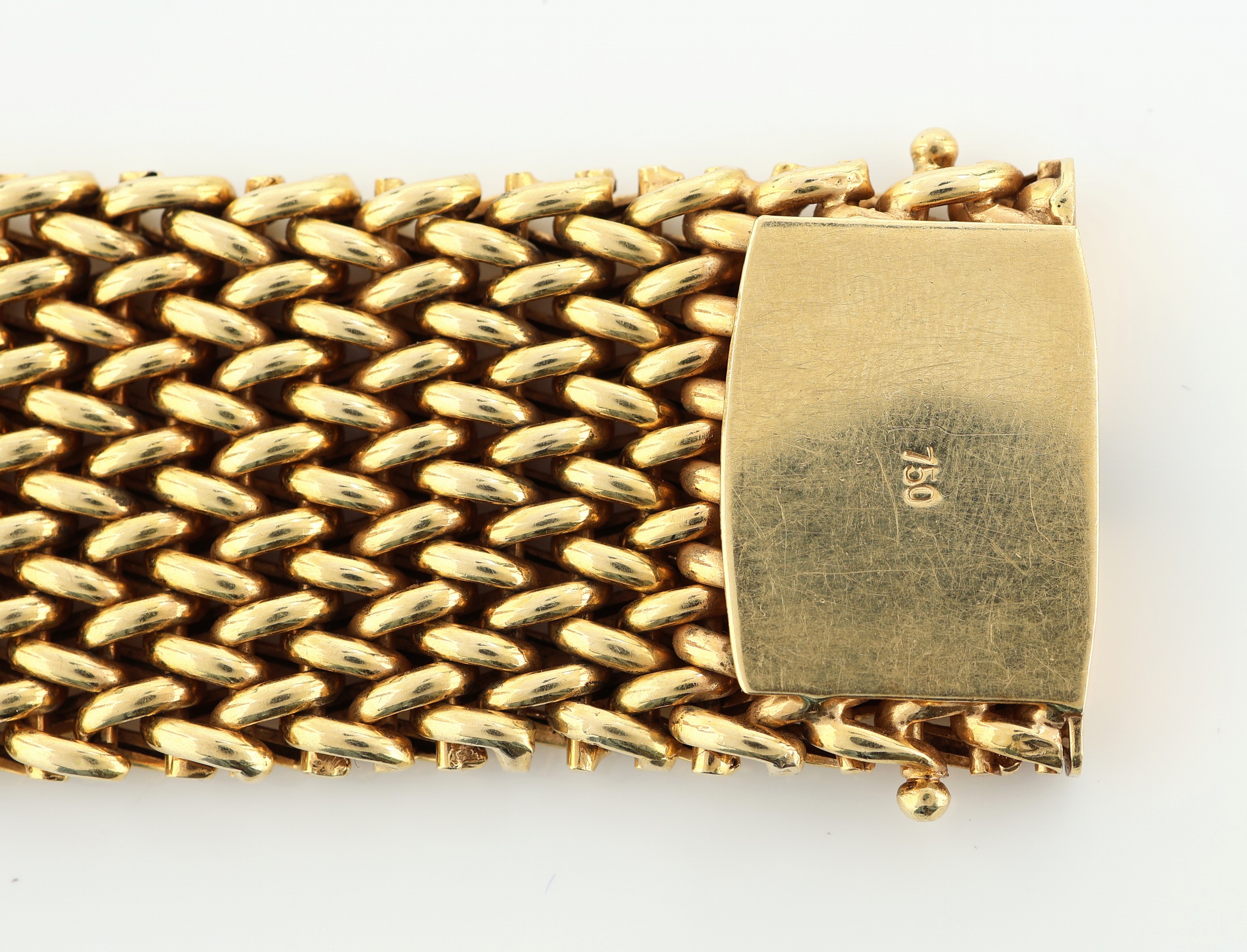 Detail a: 18 kt Gold Armband, GG 750/000, schwere qualitätvolle Verarbeitung, B. ca. 2.5 cm, L. ca. 19 cm, Kastenschloss mit 2 Sicherheitsachten, ca. 76.6 g