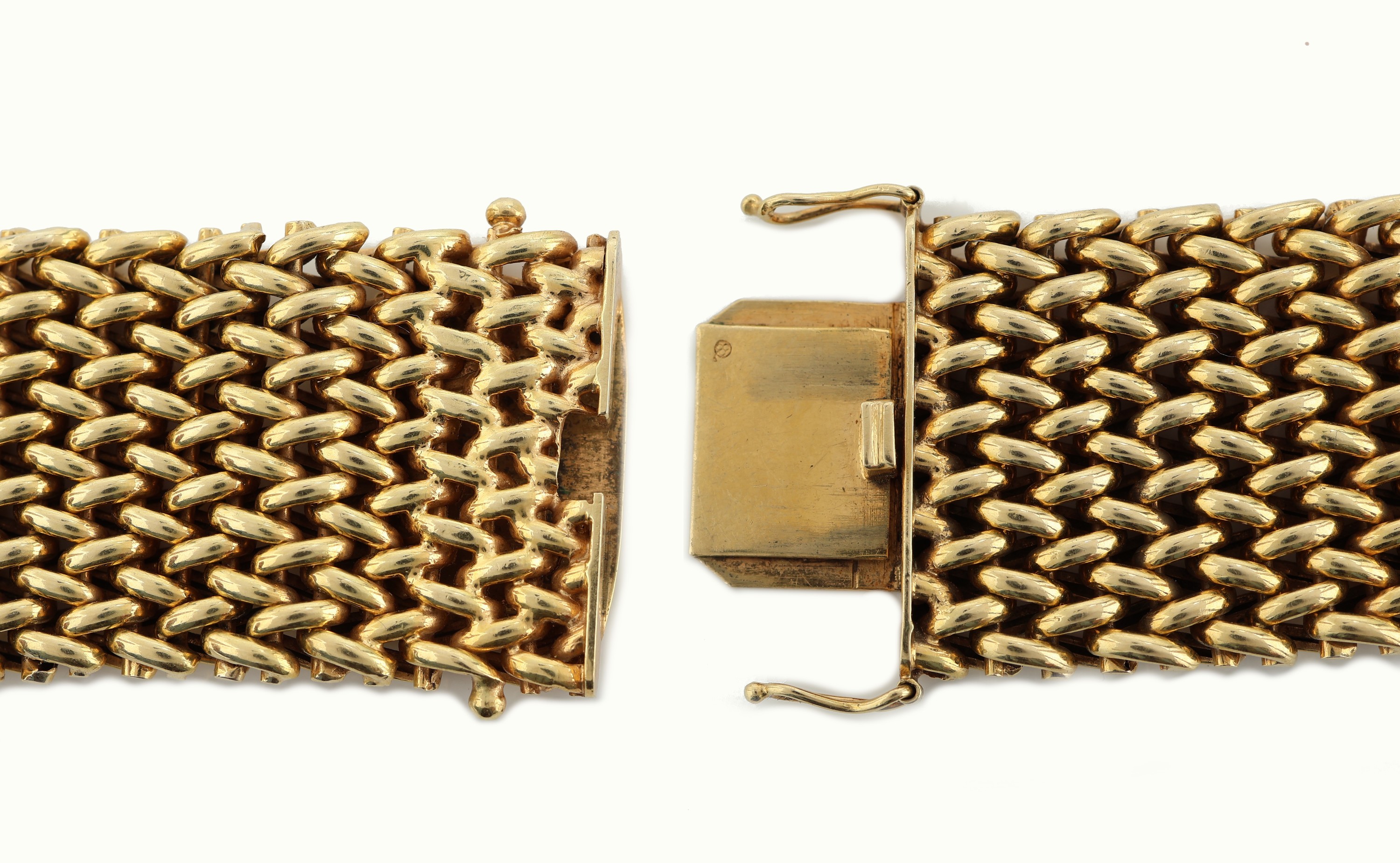 Detail c: 18 kt Gold Armband, GG 750/000, schwere qualitätvolle Verarbeitung, B. ca. 2.5 cm, L. ca. 19 cm, Kastenschloss mit 2 Sicherheitsachten, ca. 76.6 g