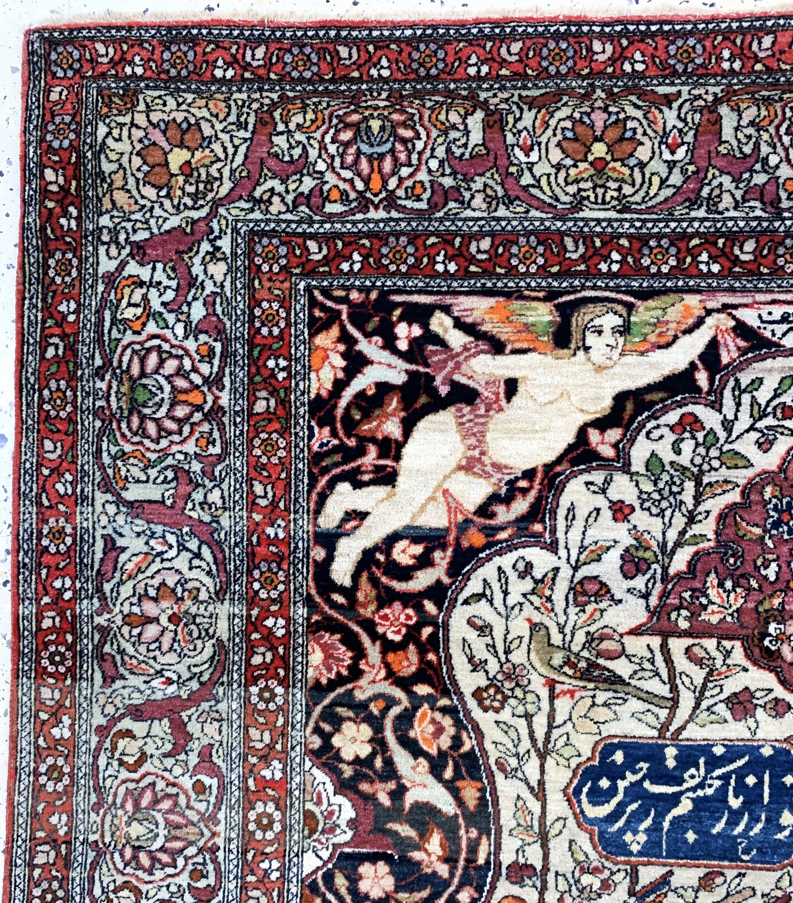 Detail e: Esfahan"Ahmad"fein antik, Persien, um 1900,Korkwolle auf Baumwolle, ca. 192 x 133 cm, (Auftragarbeit), fachkundig gereinigt, EHZ: 2