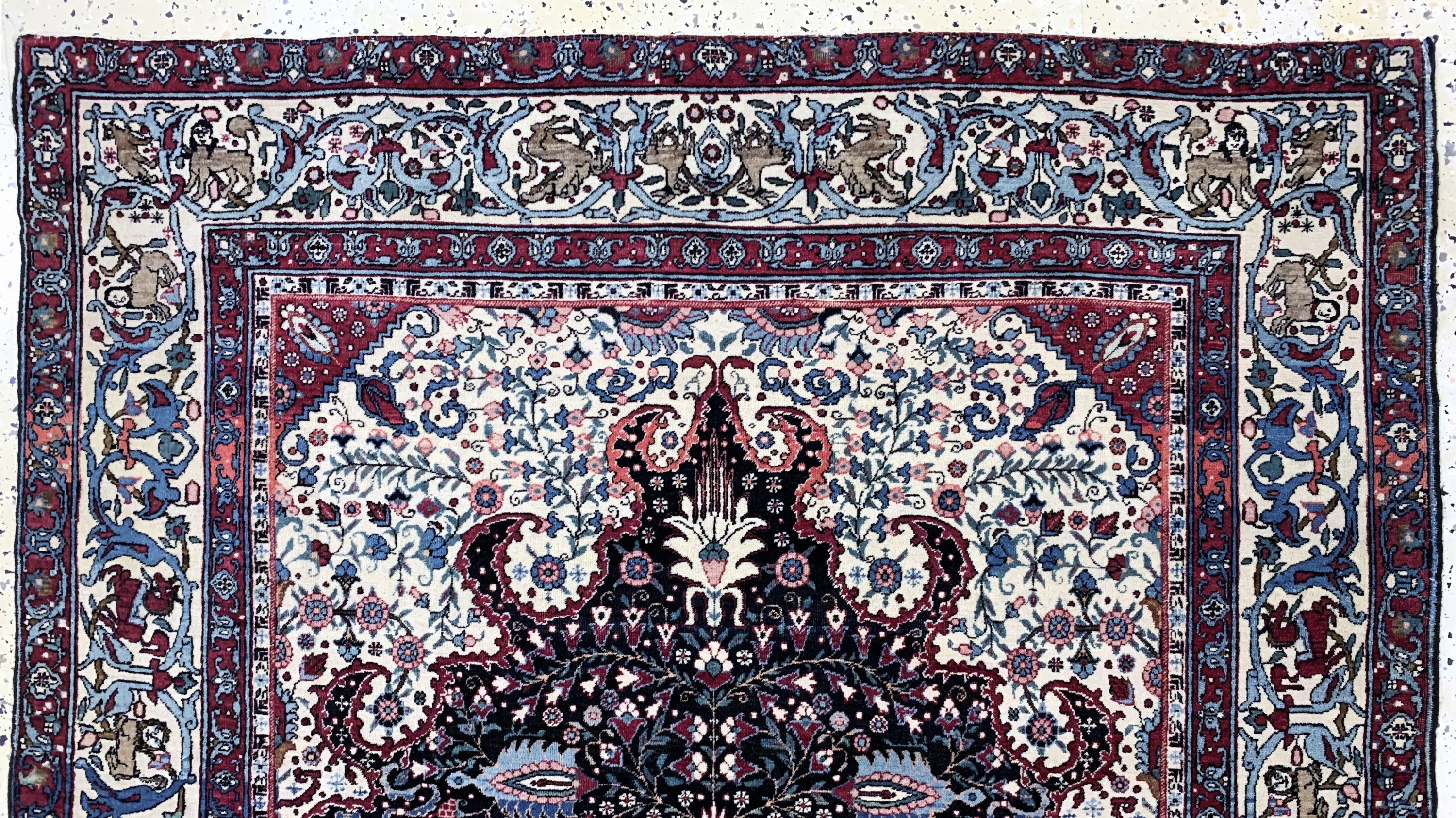 Detail e: Teheran antik fein, Persien, um 1900, Korkwolle auf Baumwolle, ca. 200 x 136 cm, fachkundig gereinigt, EHZ: 2-3