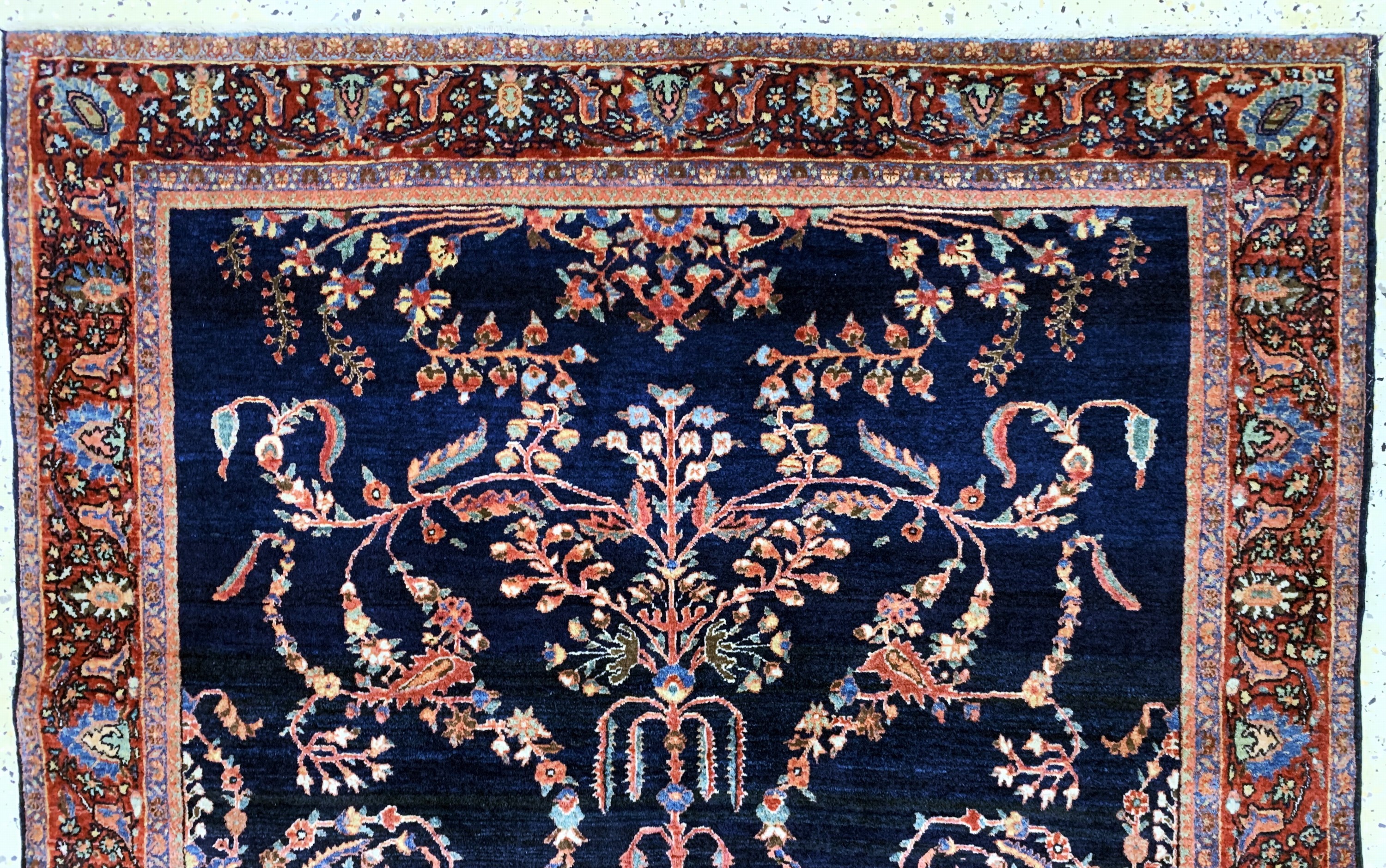 Detail a: Sarogh"Mohajeran"antik, Persien, um 1900, Manchester-Korkwolle, ca. 193 x 130 cm, fachkundig gereinigt, EHZ: 2