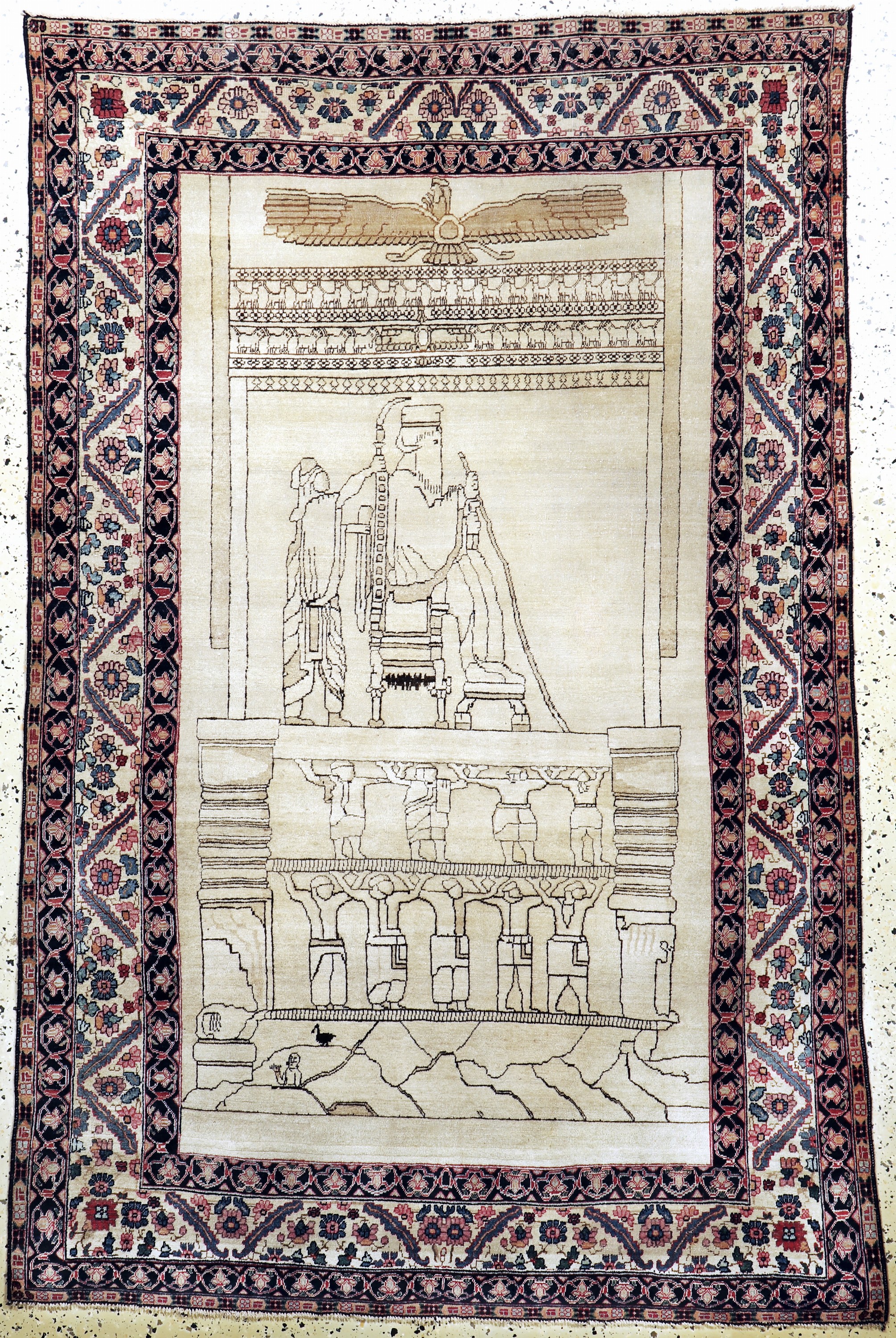 Kerman antik Persien, "Tachte-Djamshid", 19.Jhd, Wolle auf Baumwolle, ca. 195 x 132 cm,EHZ: 3, (kleine restaurierungen)