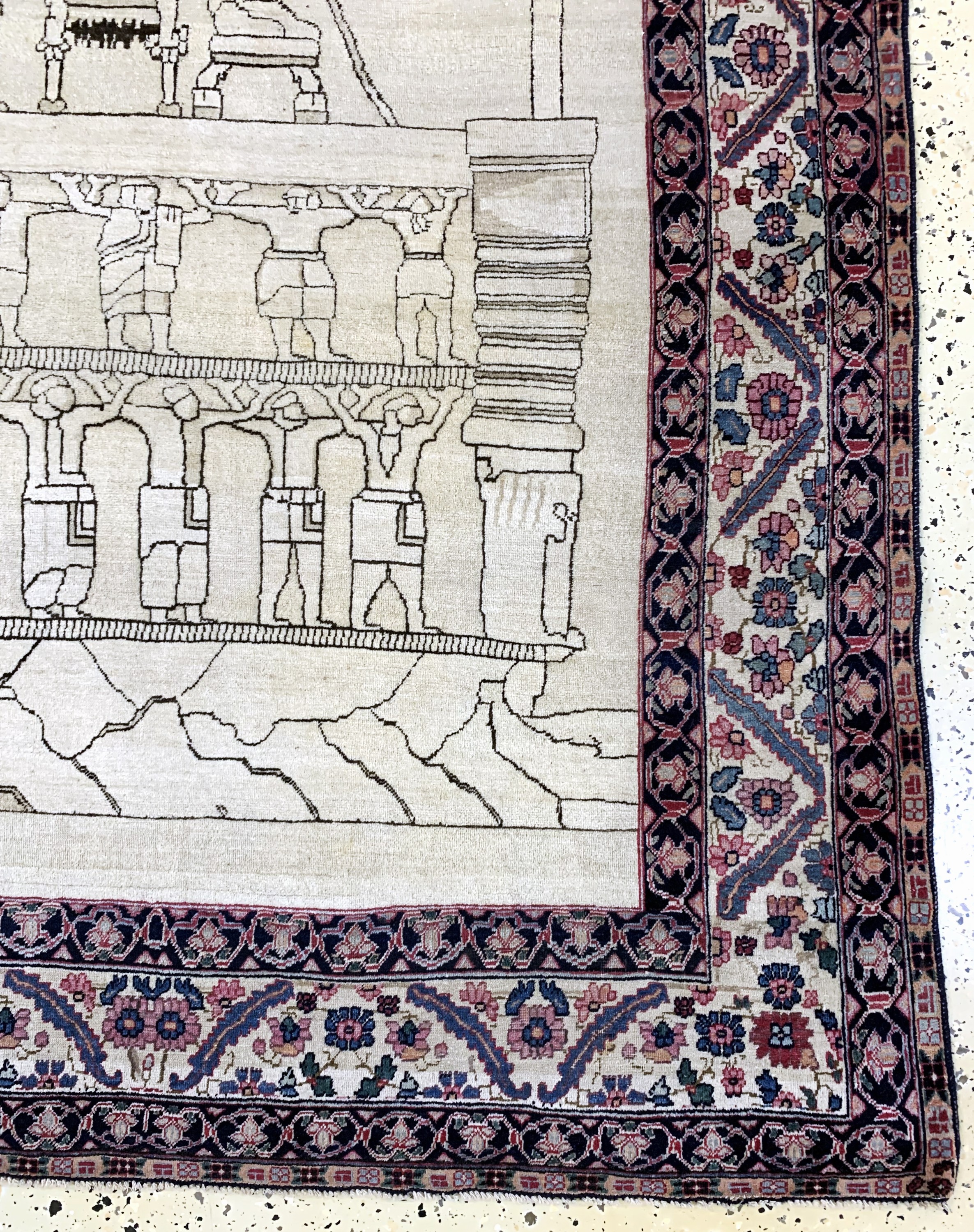 Detail a: Kerman antik Persien, "Tachte-Djamshid", 19.Jhd, Wolle auf Baumwolle, ca. 195 x 132 cm,EHZ: 3, (kleine restaurierungen)