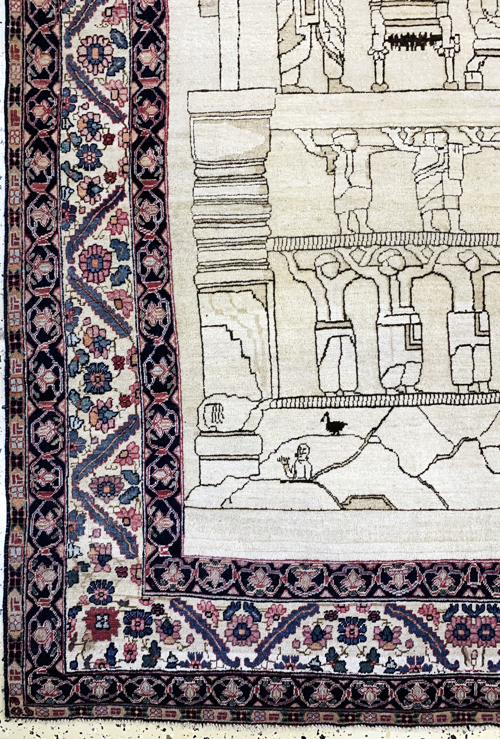 Detail b: Kerman antik Persien, "Tachte-Djamshid", 19.Jhd, Wolle auf Baumwolle, ca. 195 x 132 cm,EHZ: 3, (kleine restaurierungen)