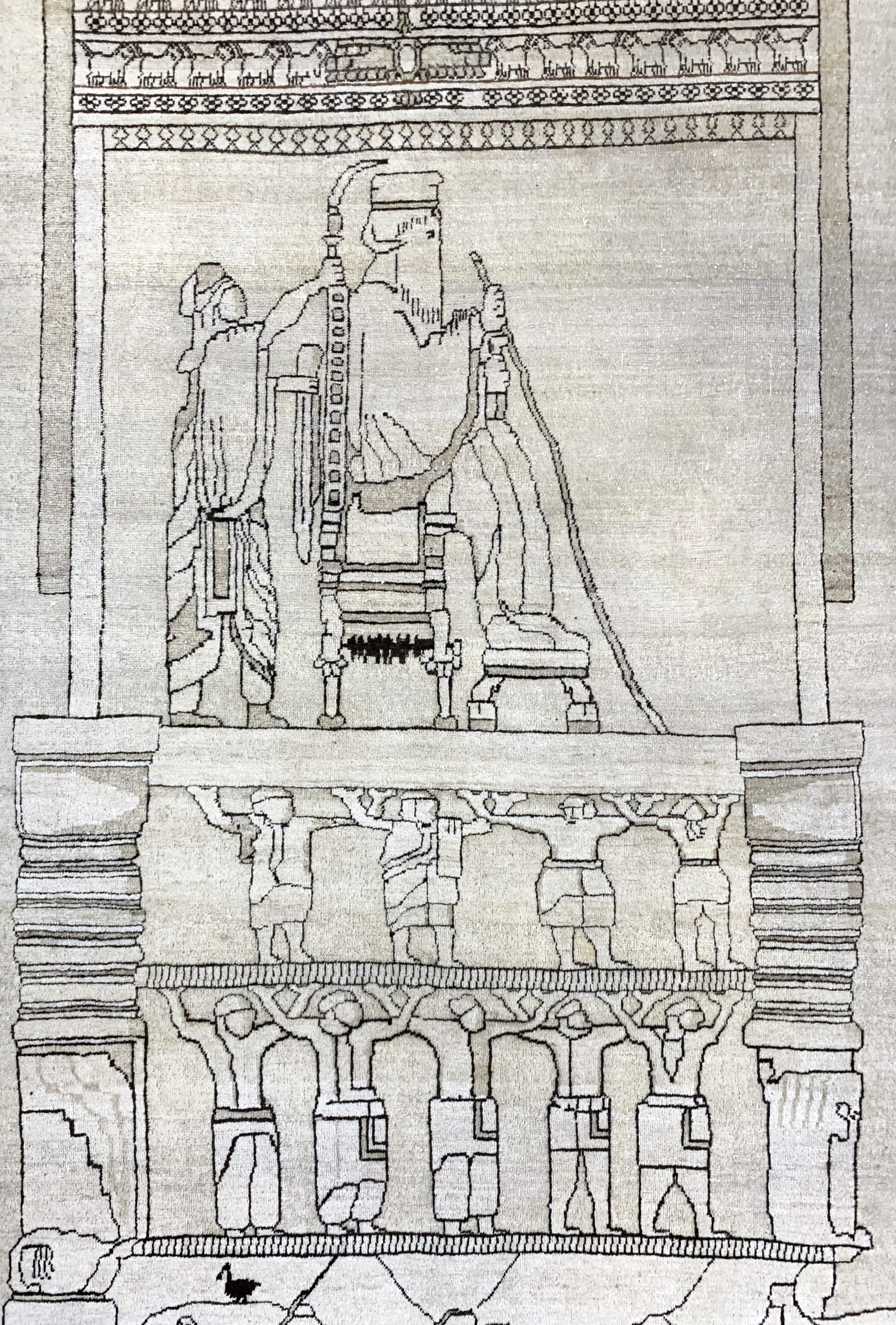 Detail c: Kerman antik Persien, "Tachte-Djamshid", 19.Jhd, Wolle auf Baumwolle, ca. 195 x 132 cm,EHZ: 3, (kleine restaurierungen)