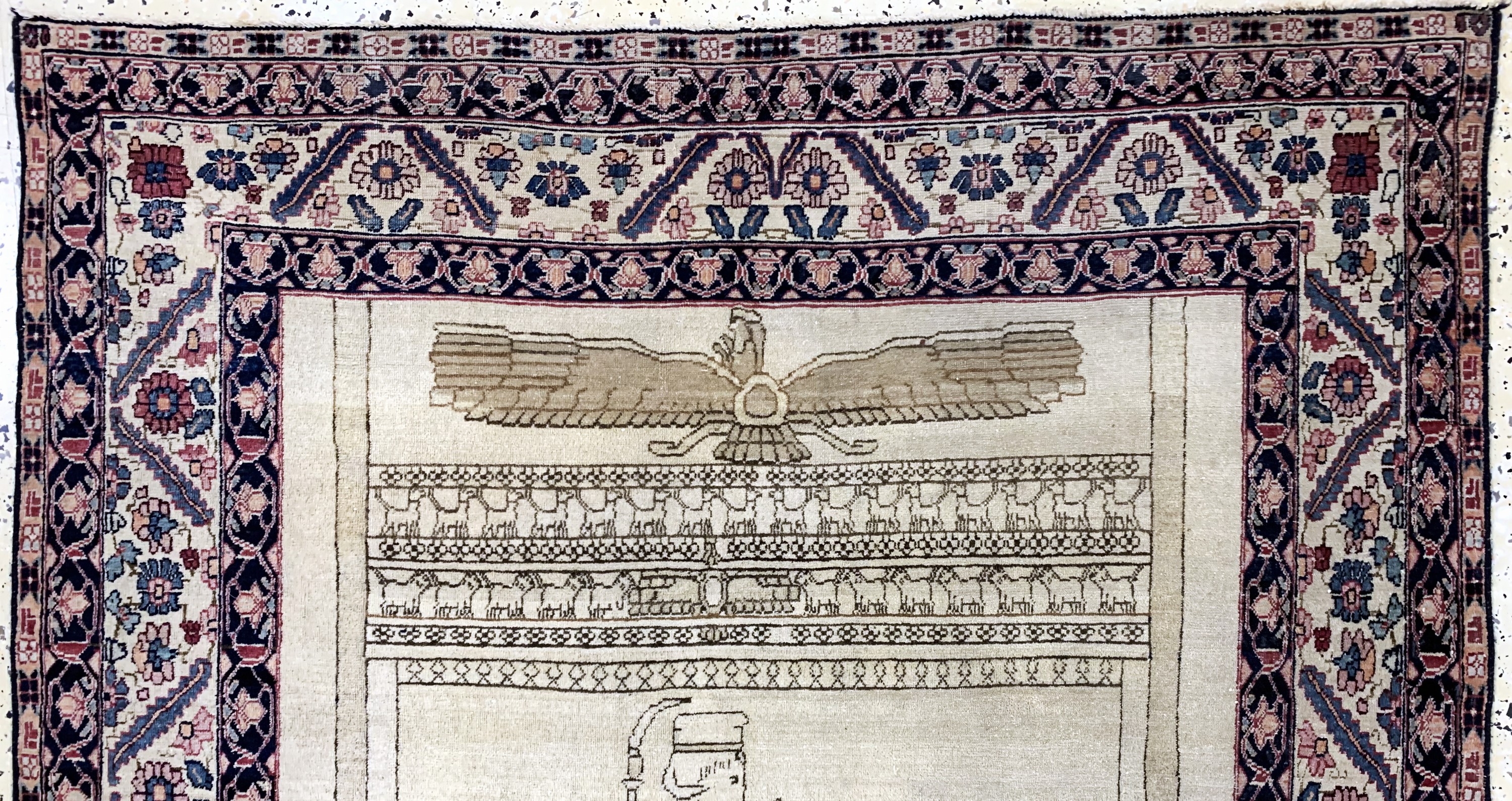 Detail d: Kerman antik Persien, "Tachte-Djamshid", 19.Jhd, Wolle auf Baumwolle, ca. 195 x 132 cm,EHZ: 3, (kleine restaurierungen)