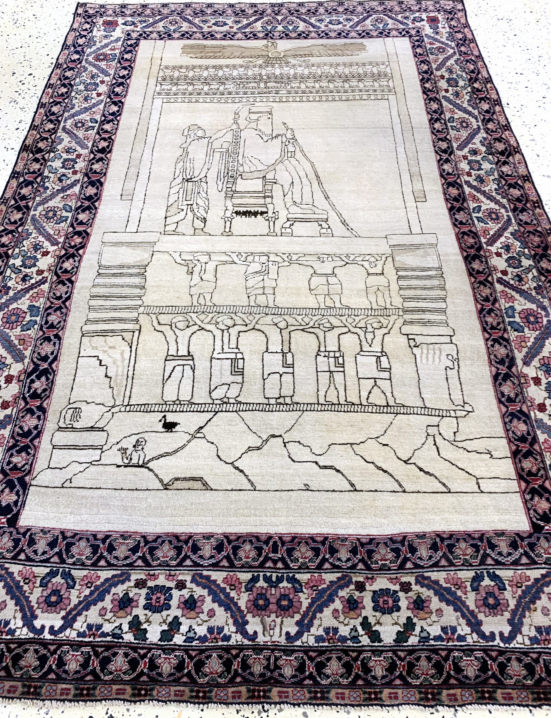 Detail e: Kerman antik Persien, "Tachte-Djamshid", 19.Jhd, Wolle auf Baumwolle, ca. 195 x 132 cm,EHZ: 3, (kleine restaurierungen)