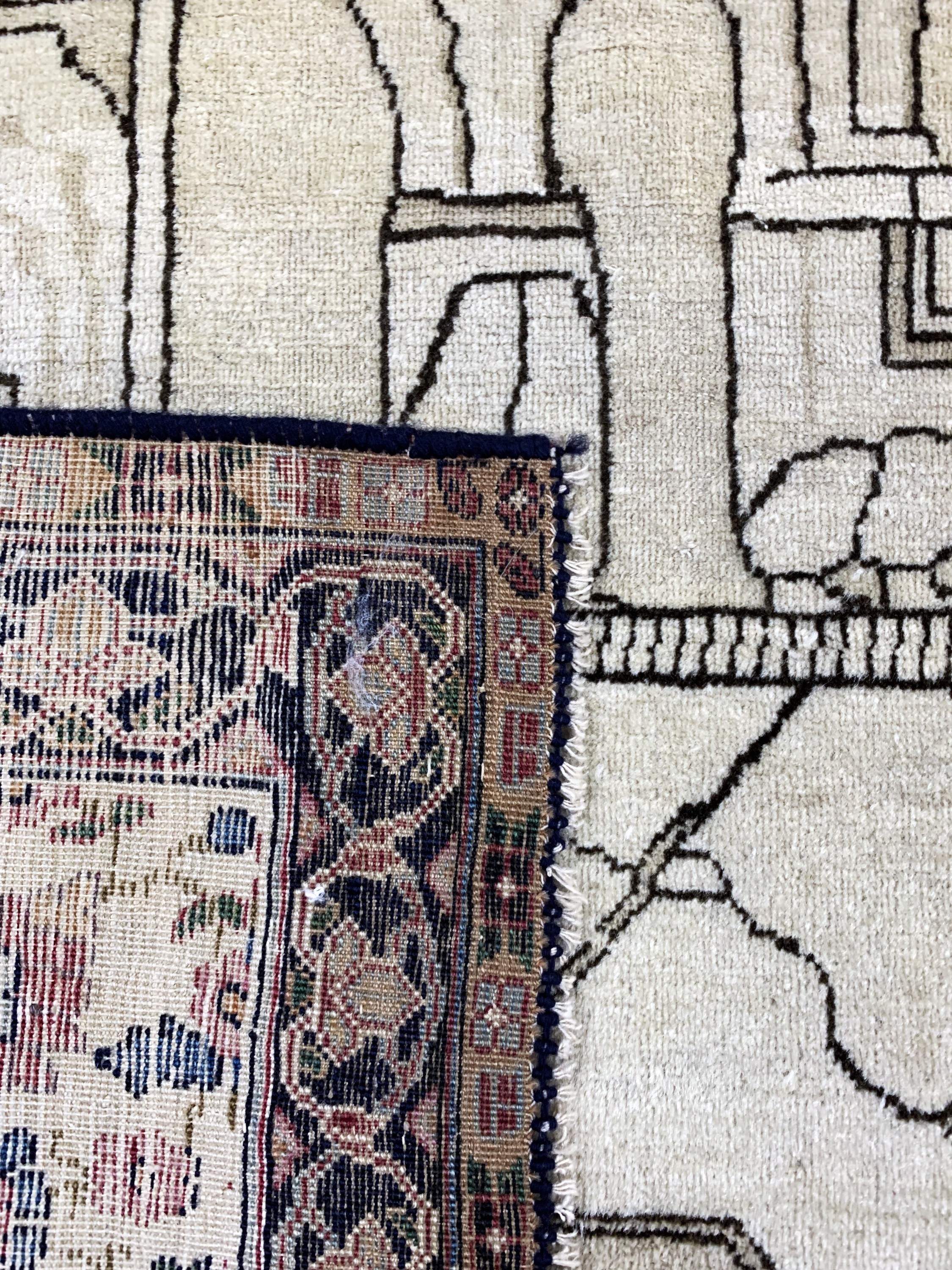 Detail f: Kerman antik Persien, "Tachte-Djamshid", 19.Jhd, Wolle auf Baumwolle, ca. 195 x 132 cm,EHZ: 3, (kleine restaurierungen)