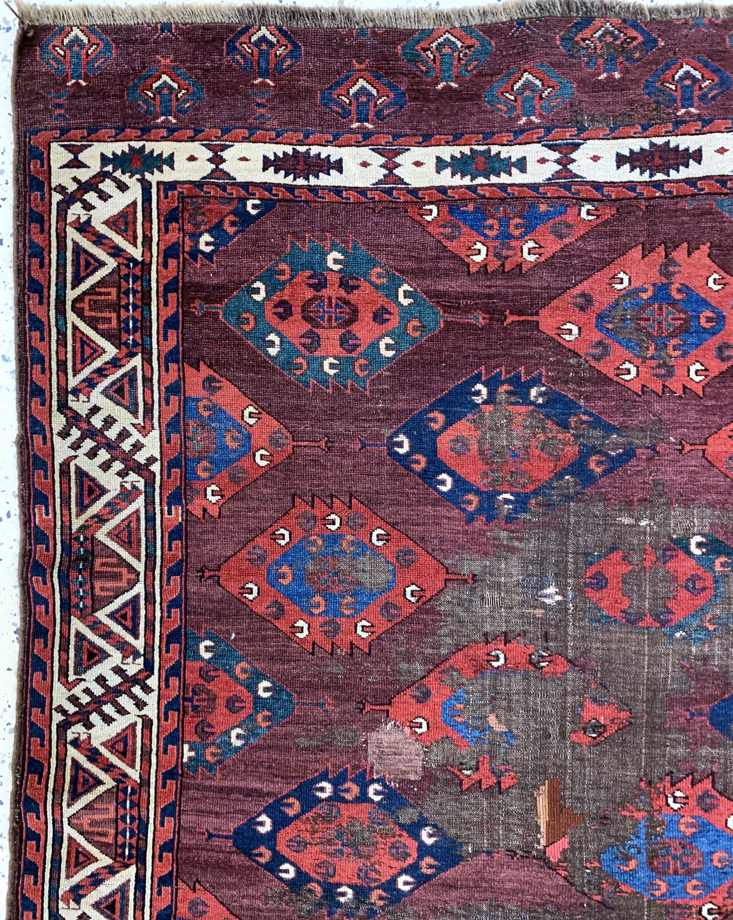 Detail e: Yomud"C-Gül"Hauptteppich, antik, Turkmenistan, Mitte 19.Jhd, Wolle auf Wolle, ca. 270 x 175 cm, EHZ: 4