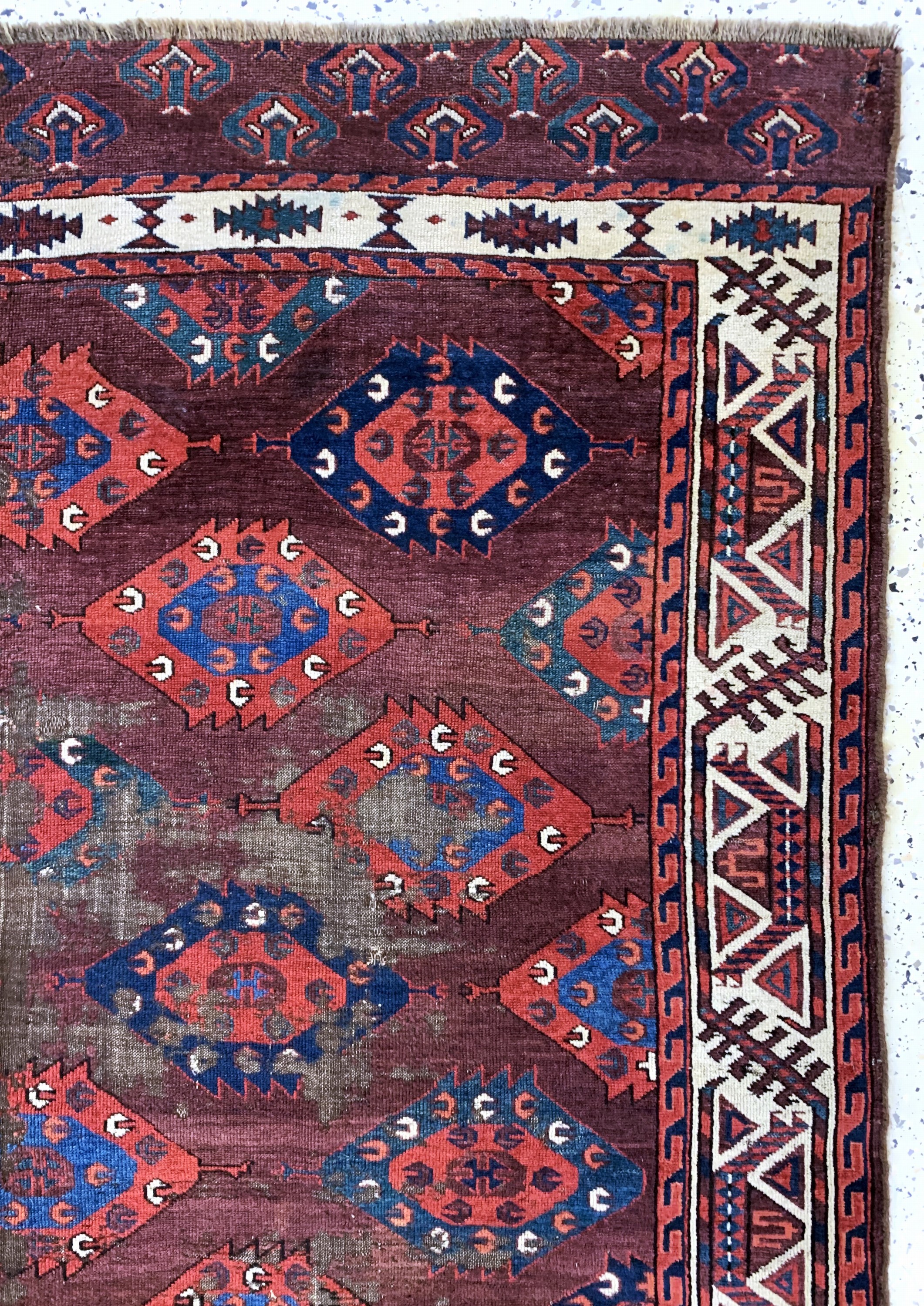 Detail f: Yomud"C-Gül"Hauptteppich, antik, Turkmenistan, Mitte 19.Jhd, Wolle auf Wolle, ca. 270 x 175 cm, EHZ: 4