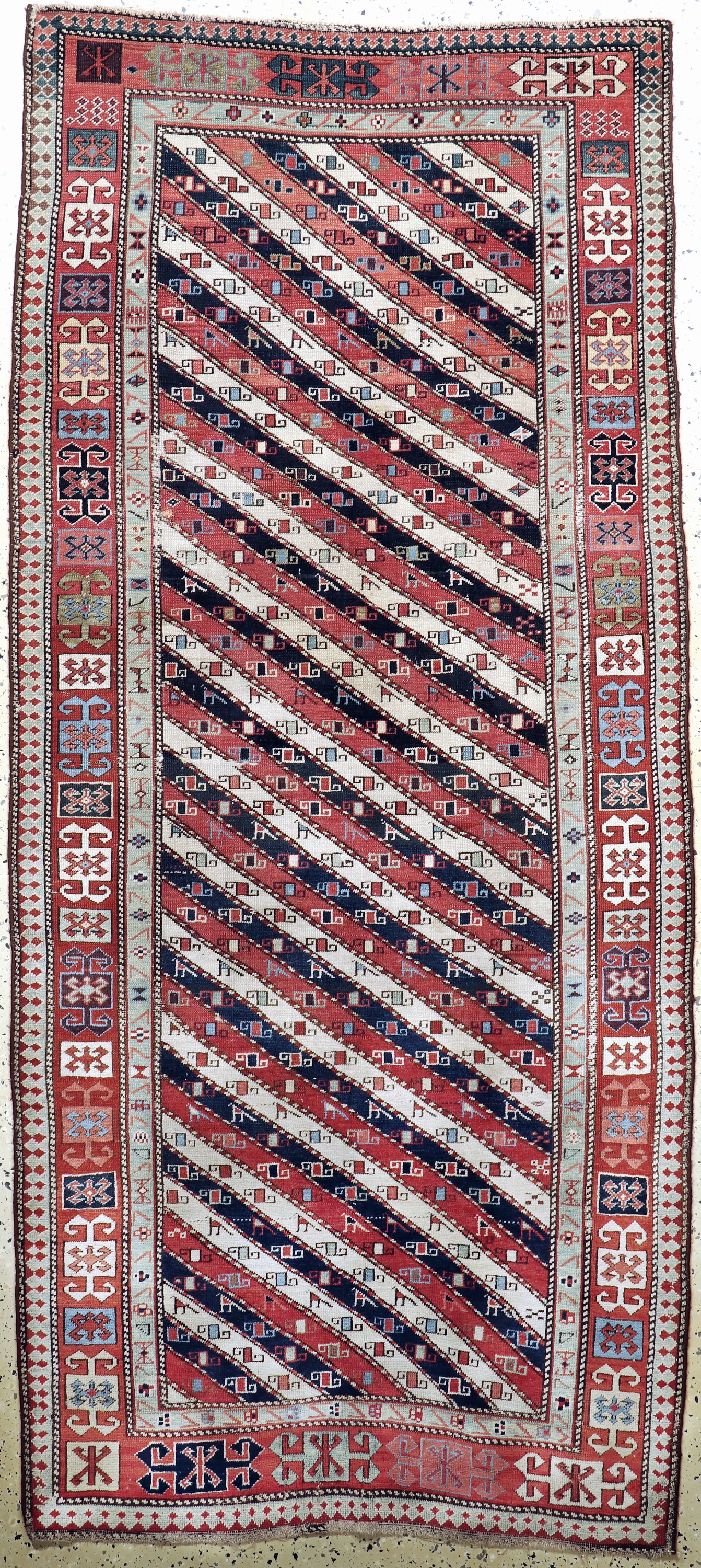 "Gendje"Kazak antik, Kaukasus, 19.Jhd, Wolle auf Wolle, ca. 245 x 112 cm, EHZ: 2-3, (kleine restaurierungen)