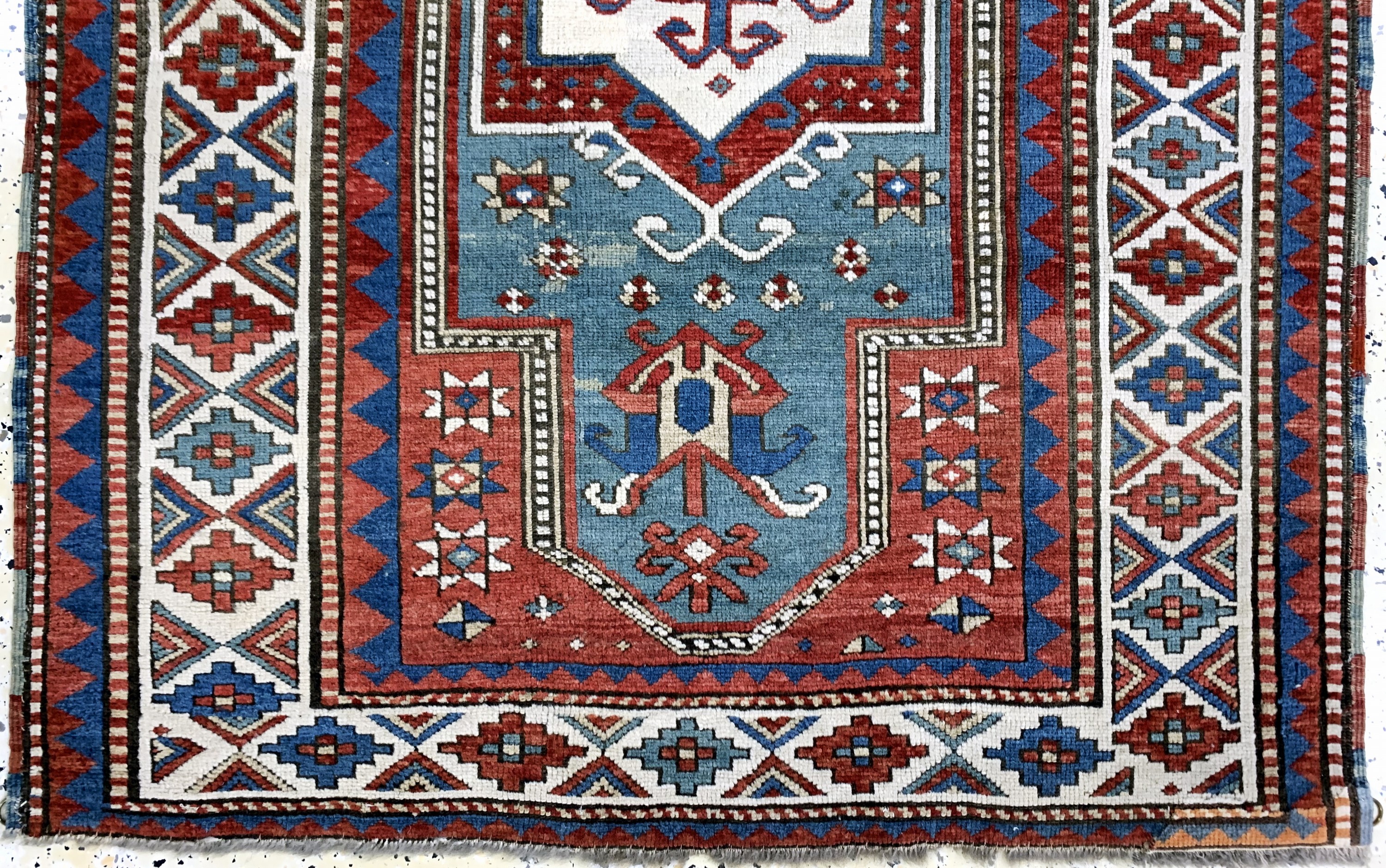 Detail d: "Fachalo"Kazak antik, Kaukasus, 19.Jhd, Wolle auf Wolle, ca. 150 x 104 cm, EHZ: 3, (alte restaurierungen)