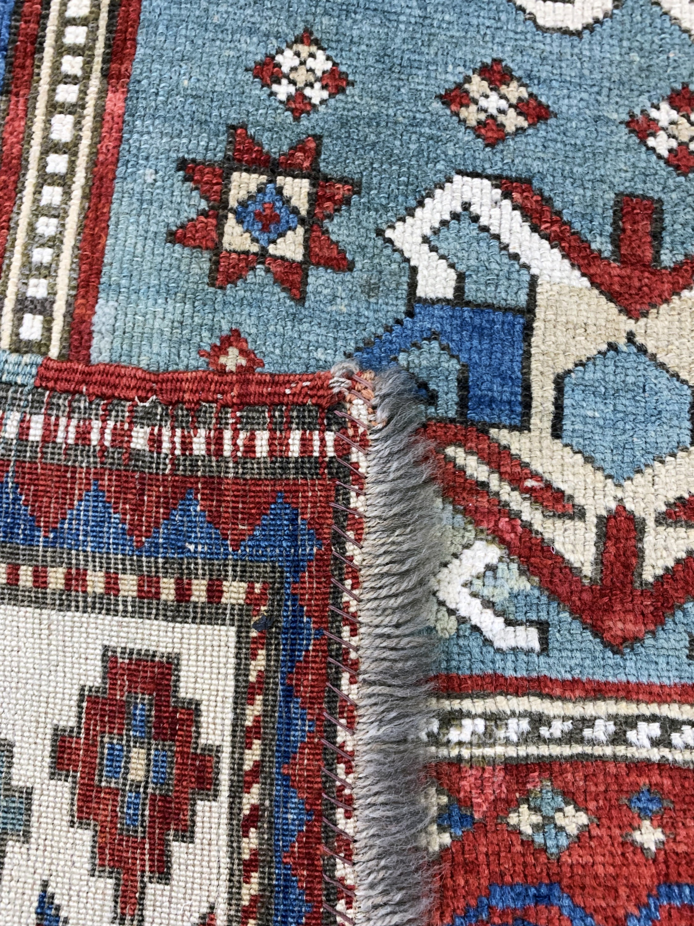 Detail f: "Fachalo"Kazak antik, Kaukasus, 19.Jhd, Wolle auf Wolle, ca. 150 x 104 cm, EHZ: 3, (alte restaurierungen)