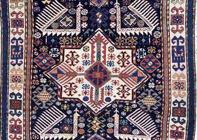 26911282b - "Akstafa"Kazak antik, Kaukasus, 19.Jhd, Wolle auf Wolle, ca. 300 x 110 cm, ...