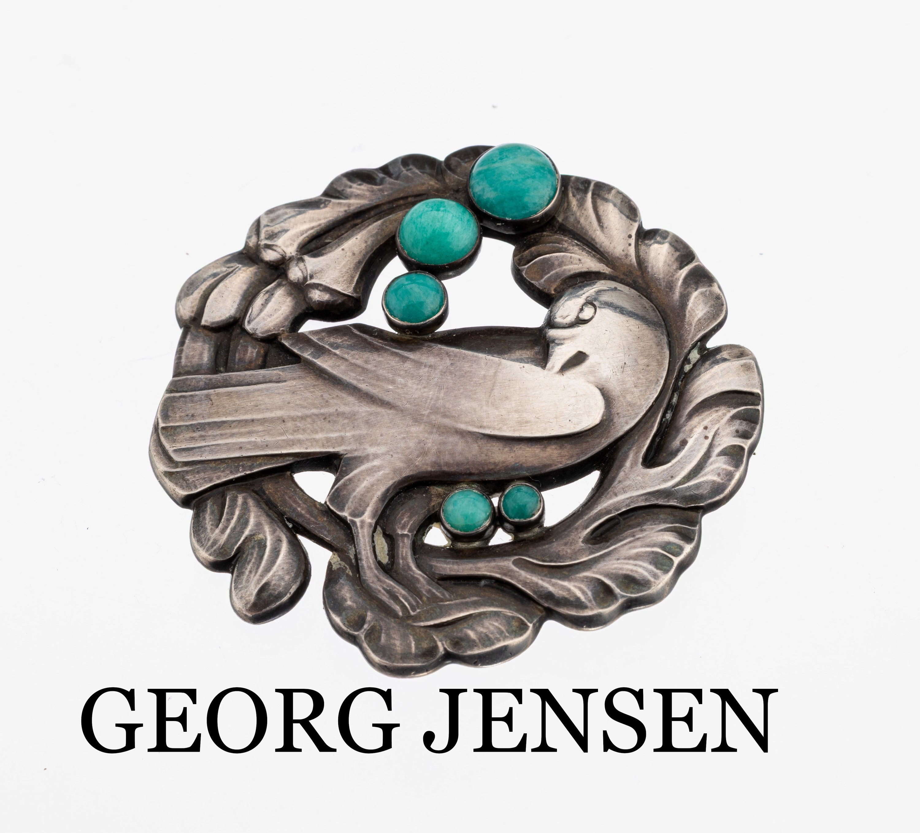 GEORG JENSEN Amazonit-Brosche, 925er Silber, Dänemark nach 1945, Entwurf durch Christian Mohl-Hansen um 1907-09, Darstellung einer Taube, 5 ...