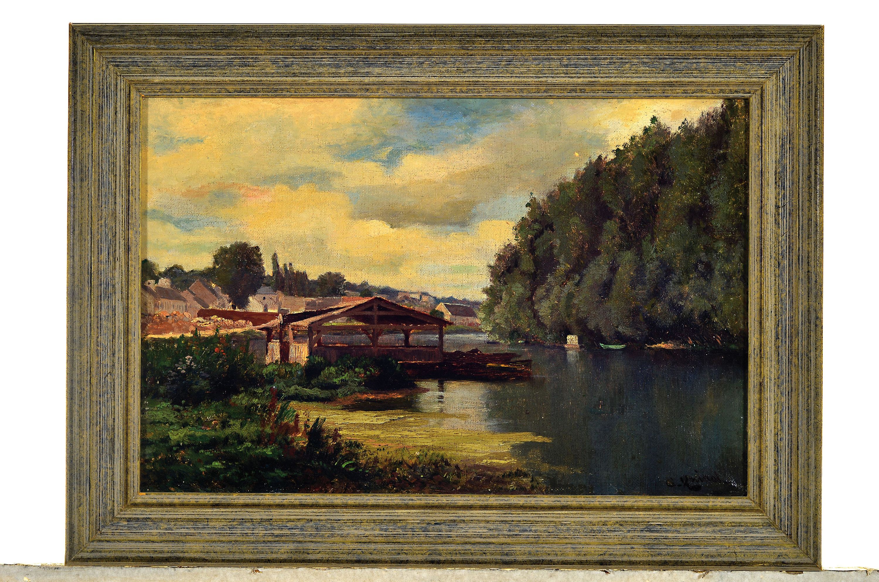 Detail k: Walter Knina, 1888-1939, Landschaft mit Dorf am Fluss, Öl/Lwd, rechts unten sign., 27x40cm, R. ca. 35x49cm
