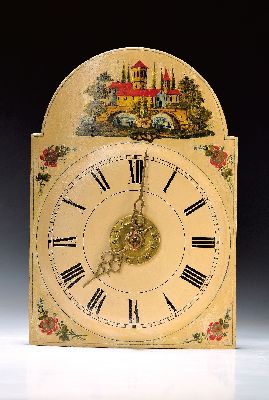 Image 26912107 - Schilderuhr mit 2 Glocken, sog. Surrer, mit Wecker, Schwarzwald um 1830/40, bemaltes ...