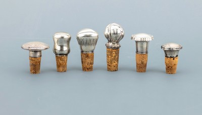 Image 26912149 - Set 6 Flaschenkorken mit Silbermonturen, deutsch, 835er und 800er Silber, versch. ...