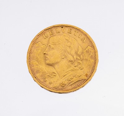 Image Goldmünze 20 Franken, Schweiz, 1935, sogn. Vreneli, Helvetia
