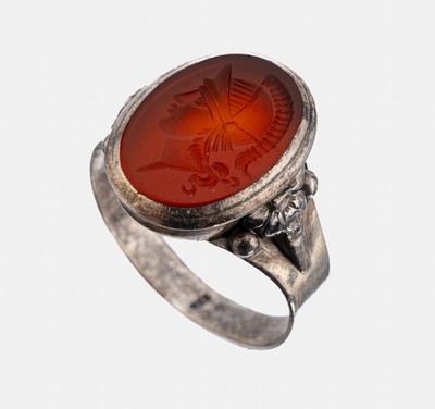 Image 26912259 - Siegelring mit Karneolgemme, deutsch 1930erJahre, 835er Silber, Ringschultern mit ...